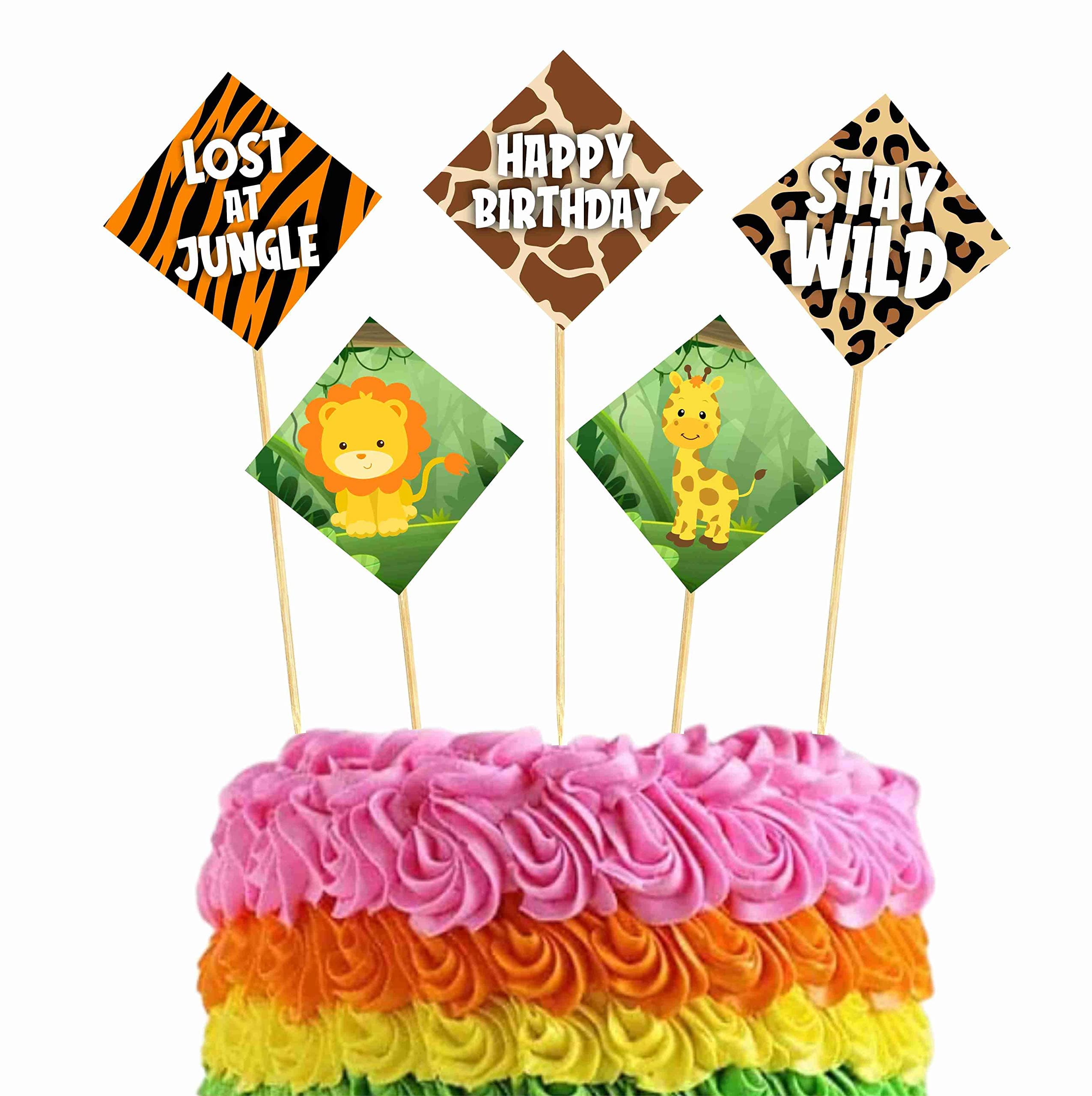 Balloonistics African Safari Cake Toppers with Bamboo Sticks African Jungle Animal Theme Birthday Cake Decorations Premium Cardstock Zoo Party Supplies for Kids (Cake Topper - Pack of 10) thumbnail 1