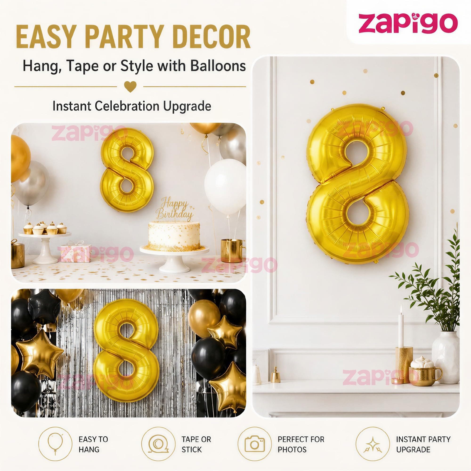Balloonistics Gold Foil Number 8 Balloon – 16 Inch Golden Foil Number for Custom Age, Year & Phrase Party Decoration (Number 8) thumbnail 7
