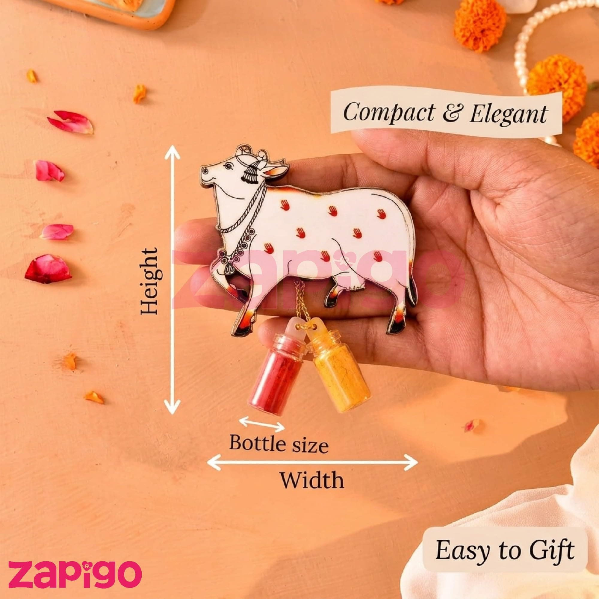 Habba Cow Design Haldi Kumkum Set, Pasupu Kumkum Dome Glass Bottle, Traditional Pooja Return Gift for Diwali, Navratri, Varalakshmi Vratham, Wedding & Festivals - Pack of 10 thumbnail 6