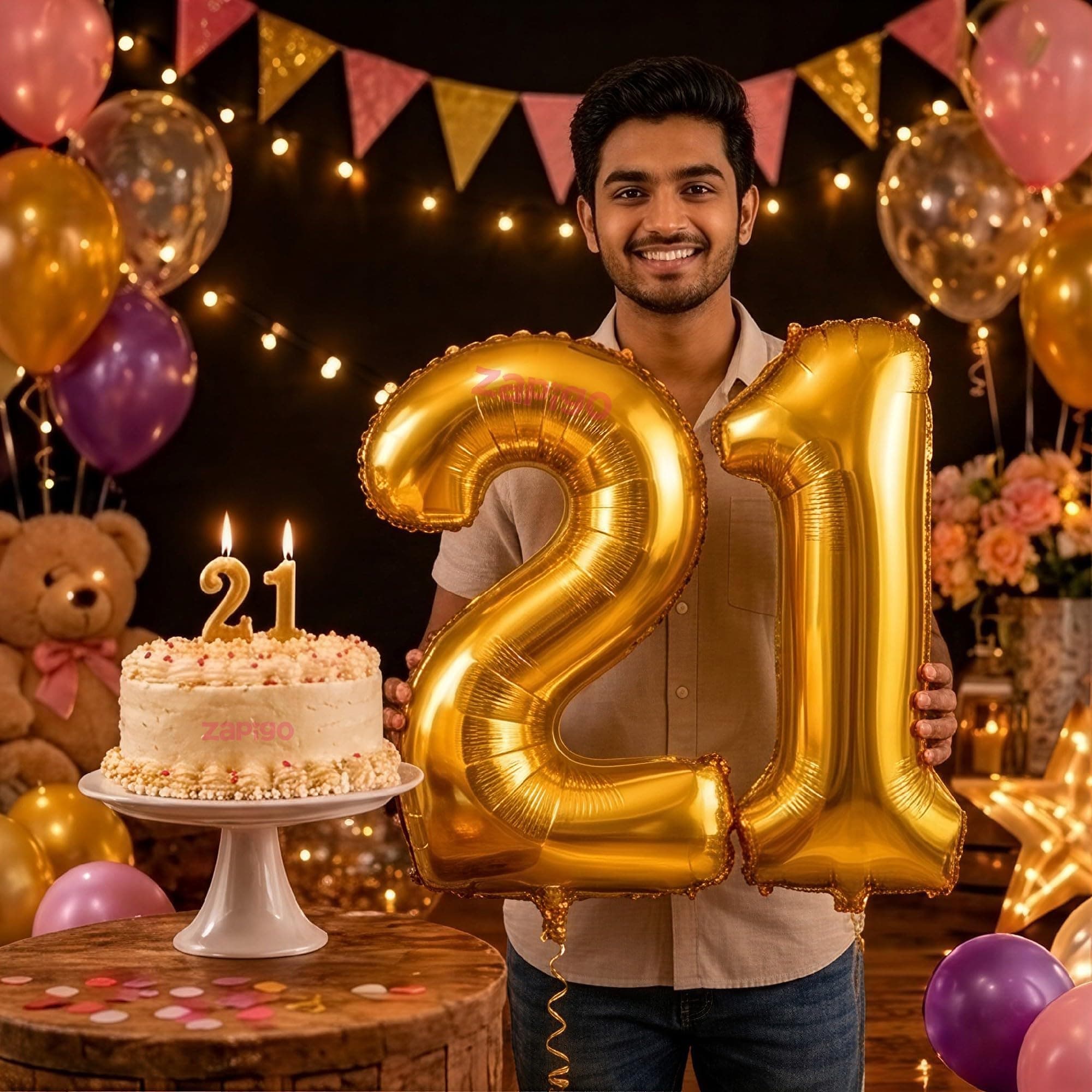 Balloonistics Gold 40-Inch Foil Number 21 Balloon with Matching Number Candle - Combo Set for 21st Birthday Decoration, Anniversary Party, Photo Booth Backdrop, Cake Table Decor thumbnail 1