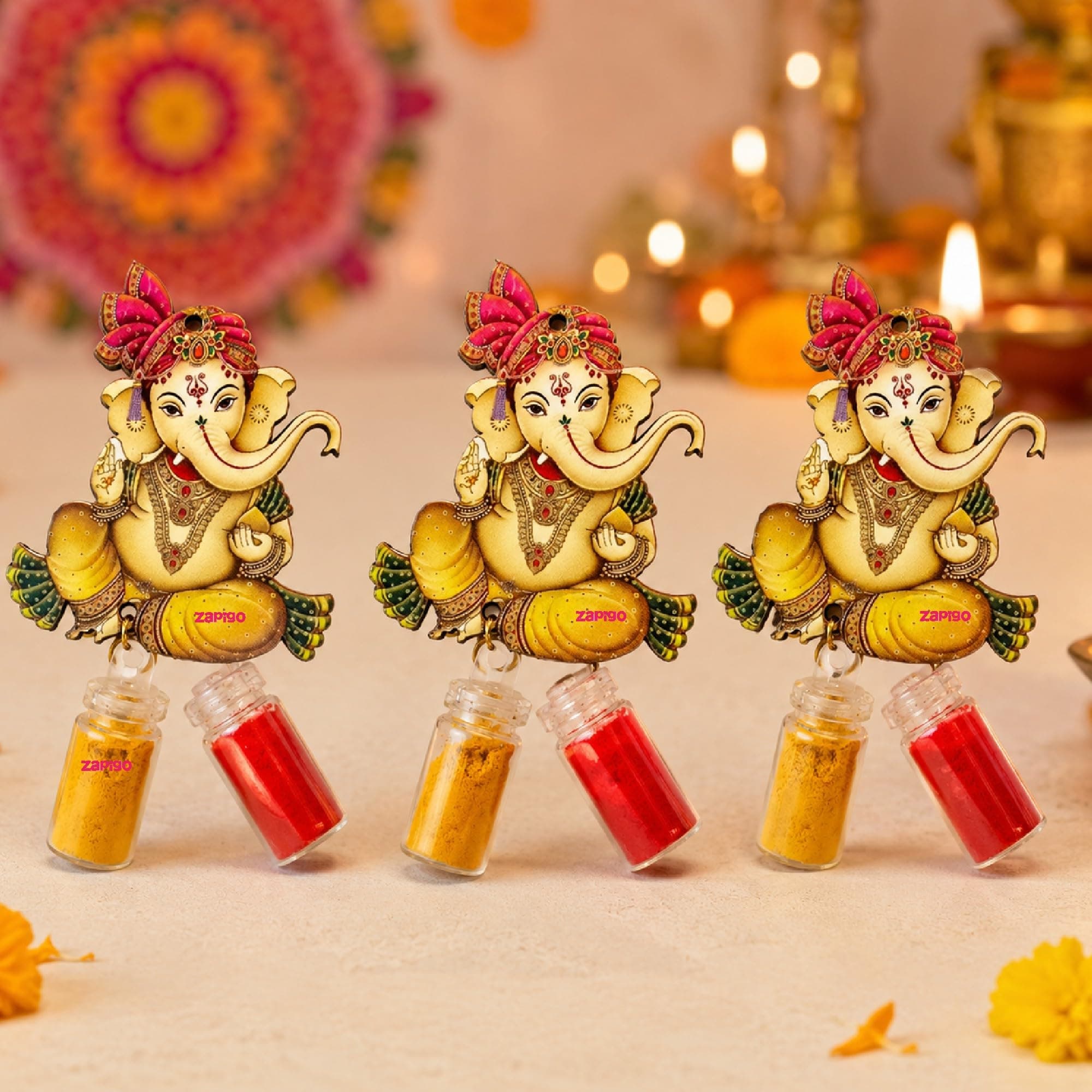 Habba Ganesha Kumkum Set, Traditional Haldi Kumkum Tambulam Return Gift for Women, Ideal for Weddings, Varalakshmi Vratham, Baby Showers, Navratri, Gruhapravesam, Sankranti, Pongal, Pack of 5 thumbnail 1