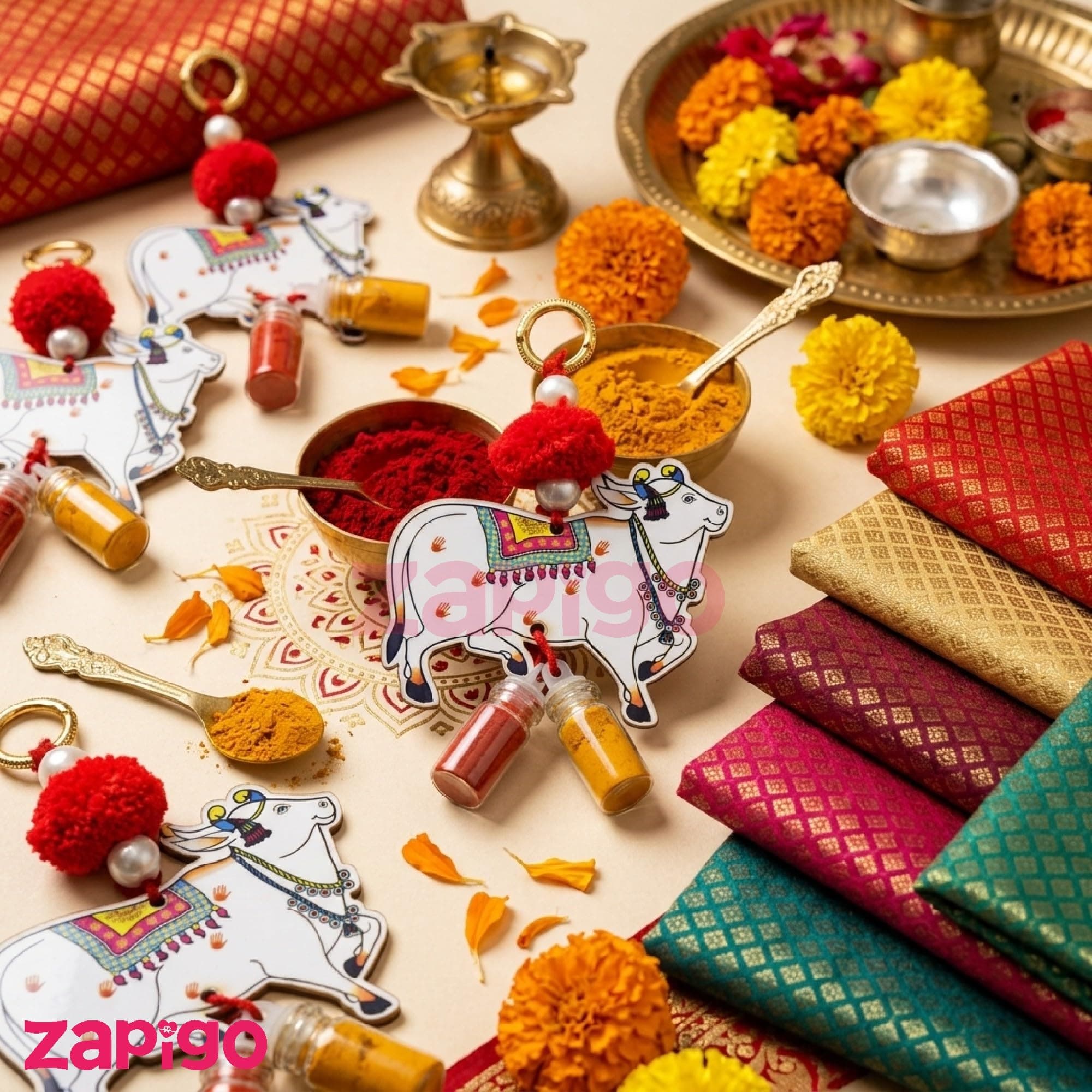 Habba Blouse Piece with Cow Design Silver Kumkum Set, Pasupu Kumkum Dome Glass Bottle, Traditional Haldi Kumkum Return Gift for Diwali, Navratri, Wedding, Pooja, Housewarming & Festivals - Pack of 10 thumbnail 4