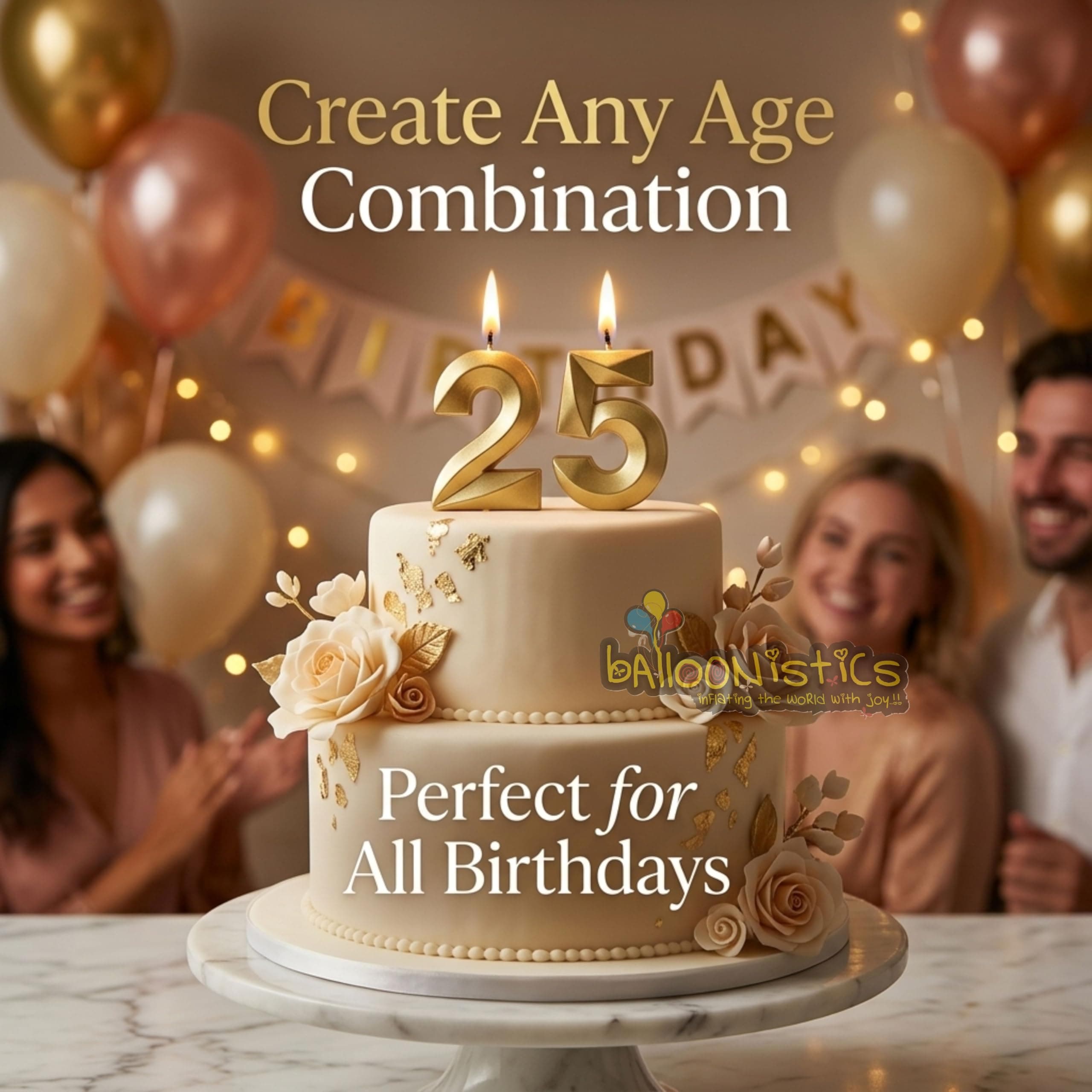 Balloonistics Gold Number 4 Birthday Candle - 3D Metallic Cake Topper for 4th Birthday, Anniversary, Milestone Age Party Decoration, Cake Table Decor thumbnail 4