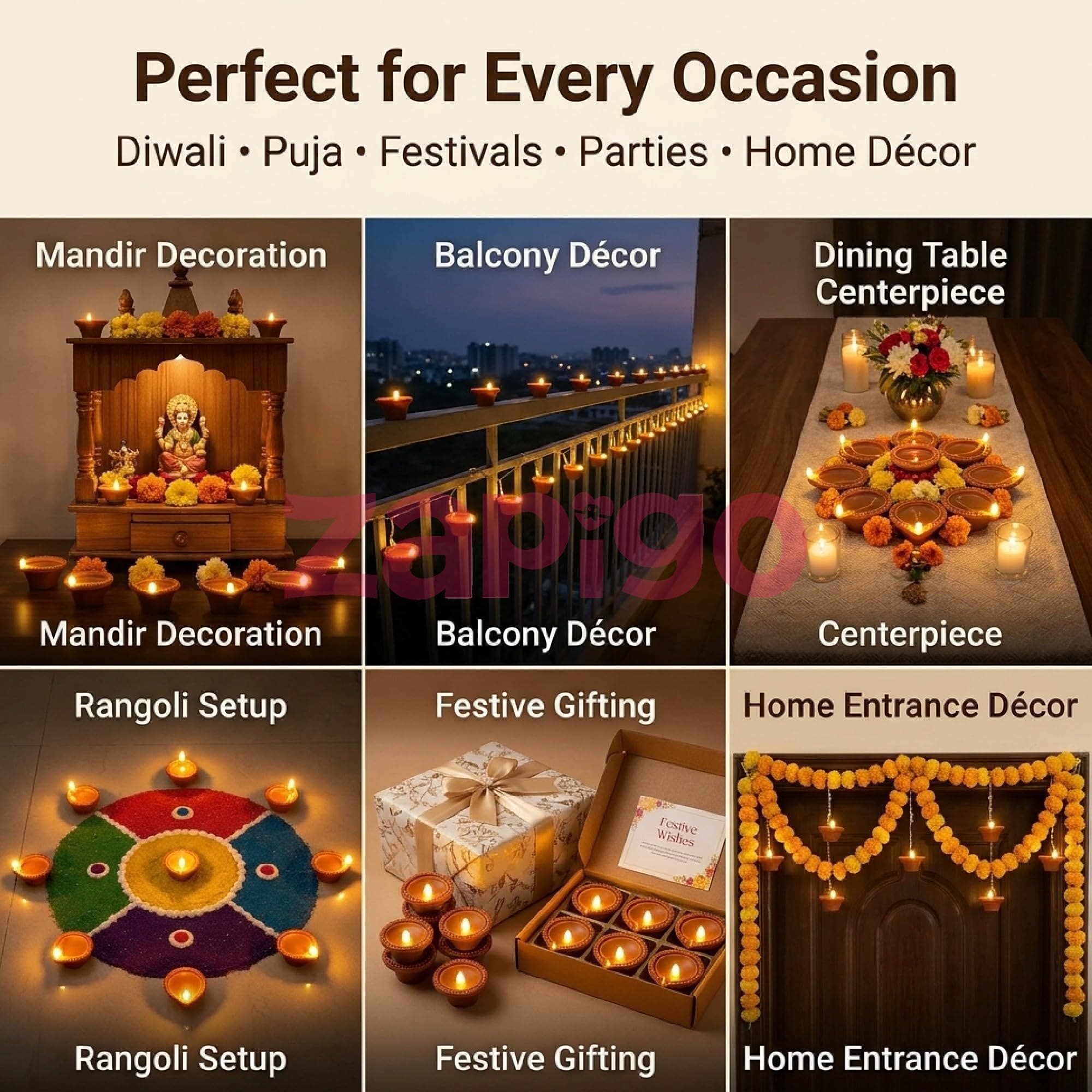 Balloonistics Diwali LED Tea Light Candles Pack of 24 | Battery Operated Flameless Traditional Diya Lights | Smokeless Decorative Deepam Lamps for Diwali Decoration, Puja, Rangoli & Home Decor thumbnail 5