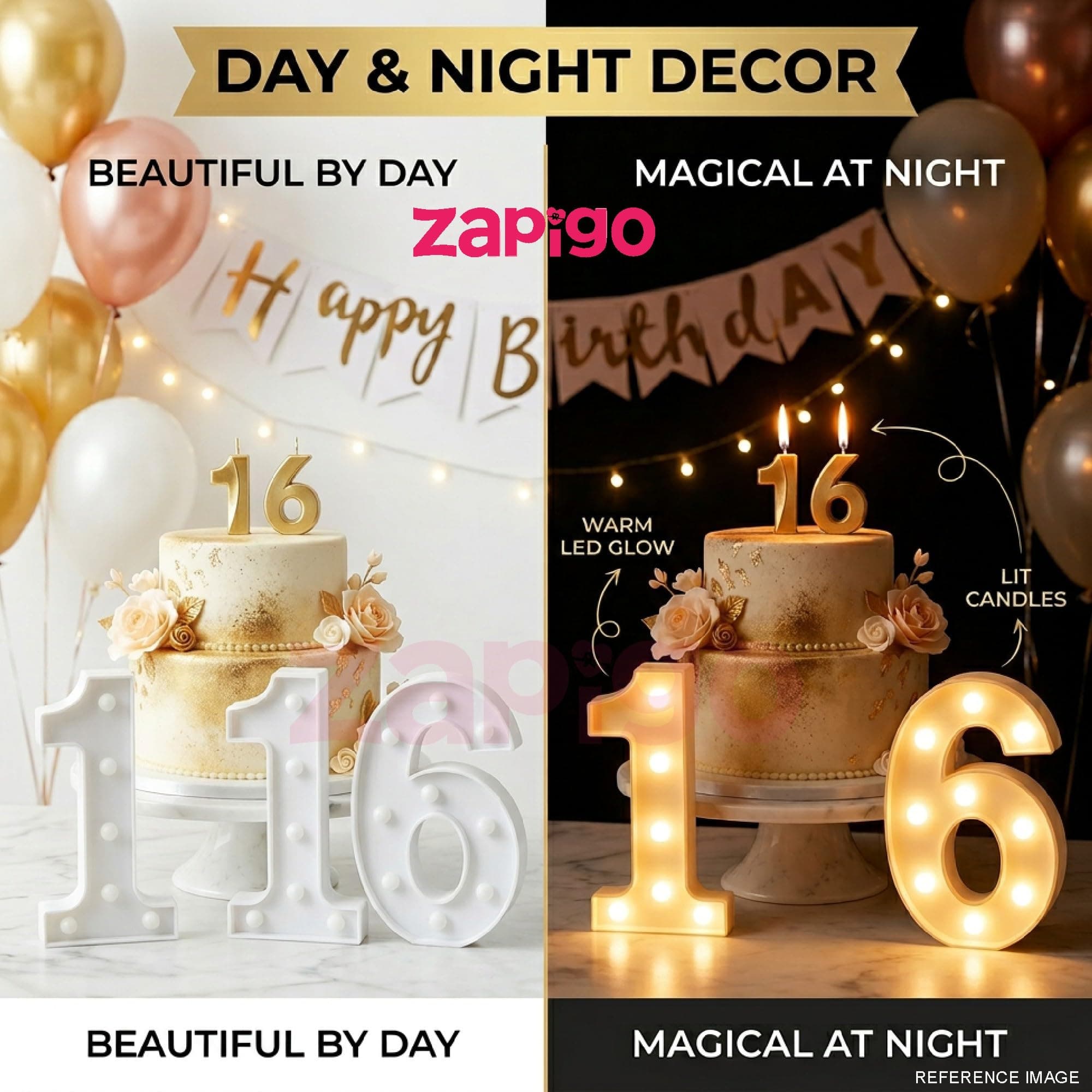 Balloonistics Number 7 LED Marquee Light & Gold Number 7 Birthday Candle Combo - 9-Inch Warm White Marquee Sign + Metallic Gold Cake Candle for 7th Birthday, Anniversary & Milestone Party Decoration thumbnail 4