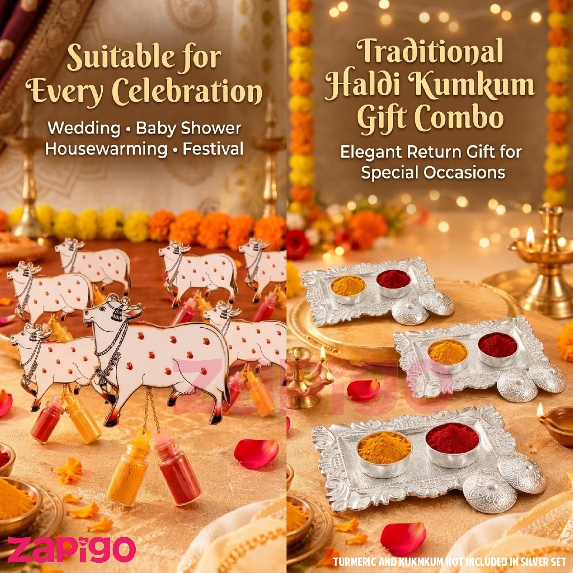 Habba Cow Design Haldi Kumkum Set with Silver Kumkum Holder, Traditional Pasupu Kumkum Gift Set for Pooja, Diwali, Navratri, Wedding, Housewarming & Tambulam Return Gifts for Women - Pack of 10 thumbnail 6