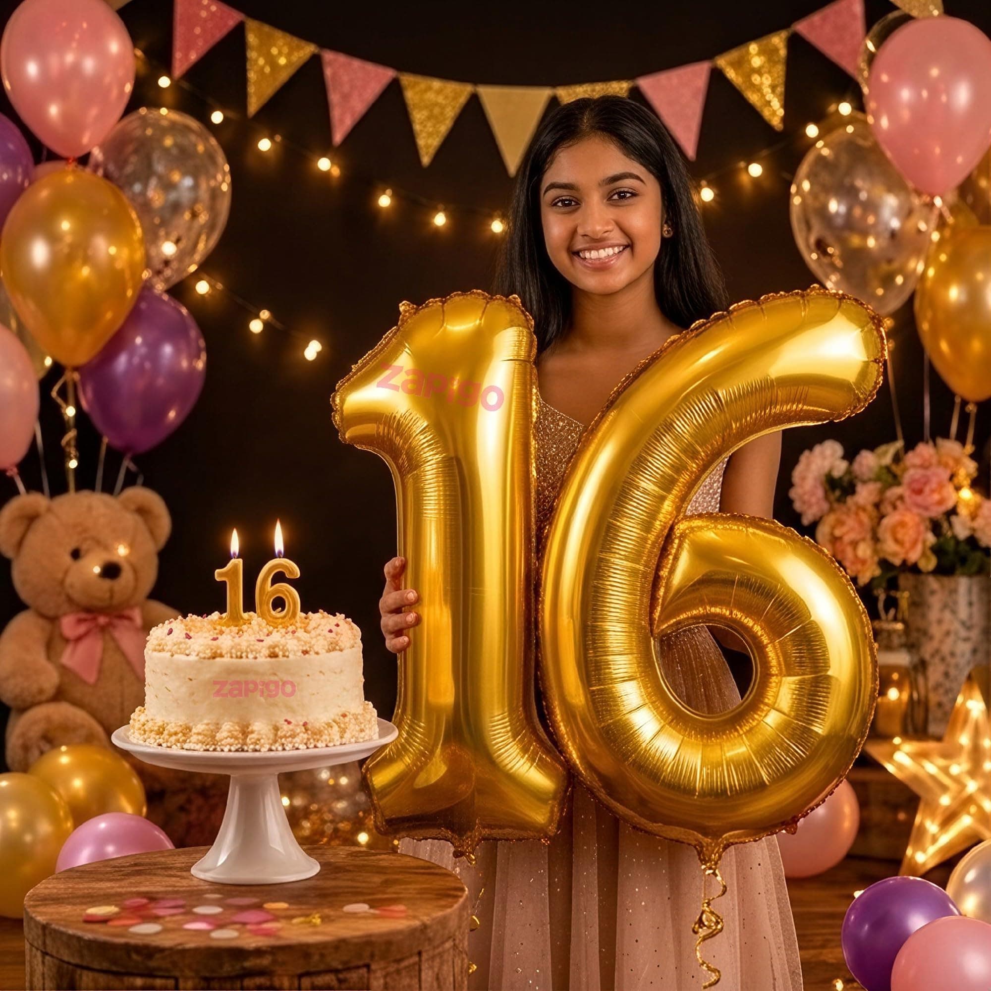 Balloonistics Gold 40-Inch Foil Number 16 Balloon with Matching Number Candle - Combo Set for 16th Birthday, Anniversary, Party Decorations, Photo Booth Backdrop, Cake Table Decor thumbnail 1