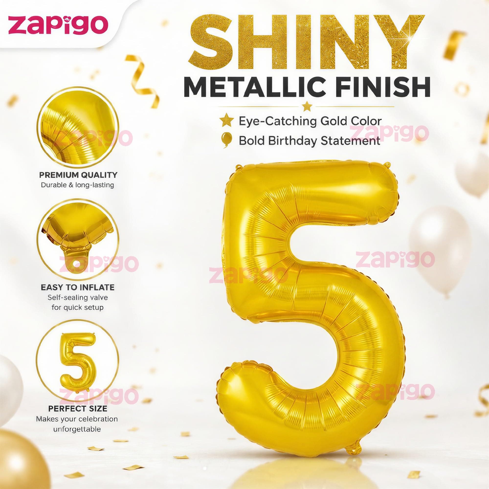 Balloonistics Gold Number 5 Foil Balloon – 16 Inch Number Balloon for 5th Birthday & Anniversary Decorations thumbnail 6