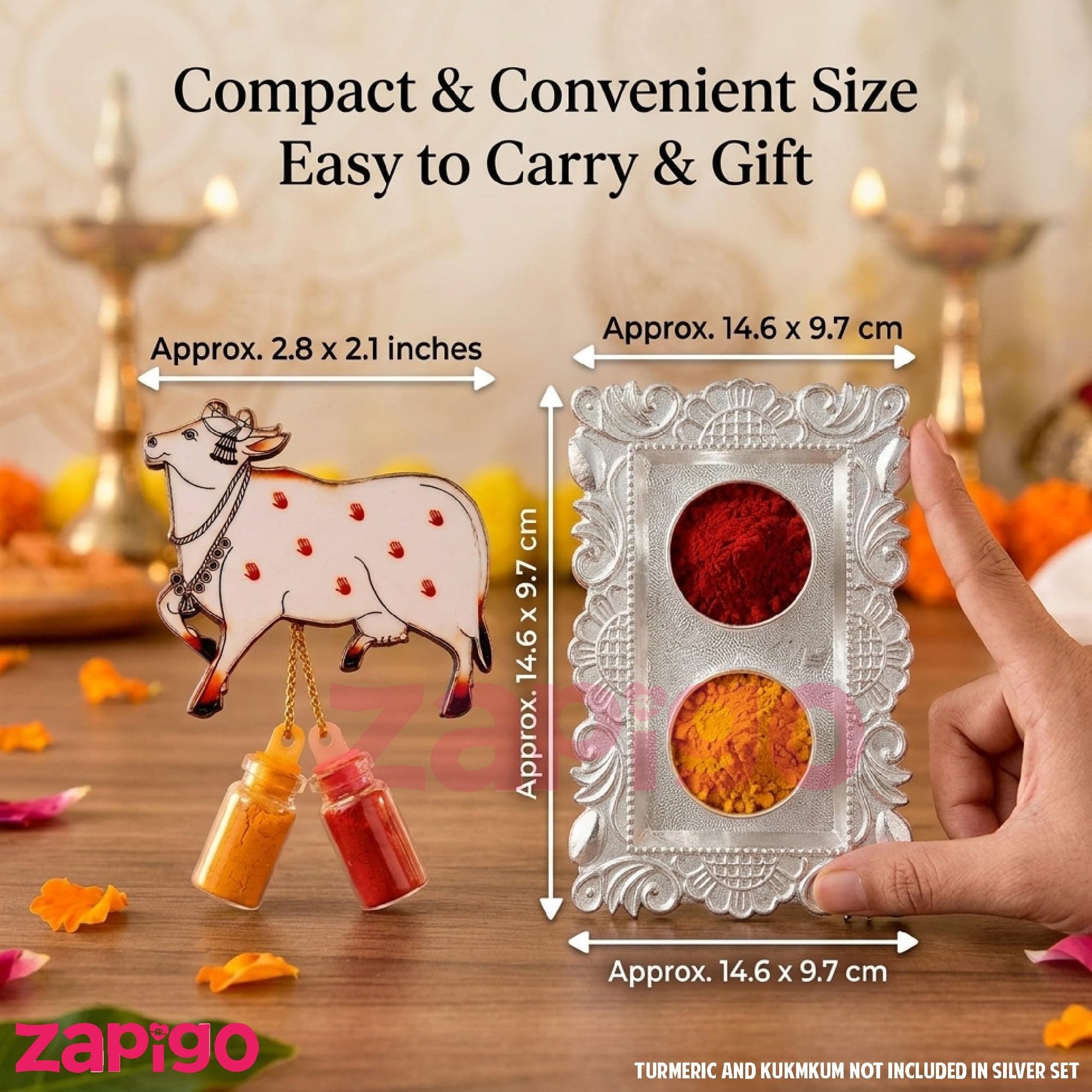 Habba Cow Design Haldi Kumkum Set with Silver Kumkum Holder, Traditional Pasupu Kumkum Gift Set for Pooja, Diwali, Navratri, Wedding, Housewarming & Tambulam Return Gifts for Women - Pack of 10 thumbnail 2