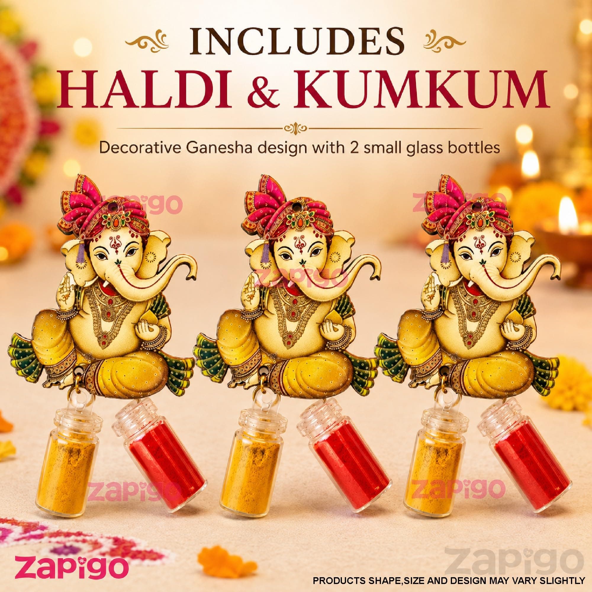 Habba Ganesha Kumkum Set, Traditional Haldi Kumkum Tambulam Return Gift for Women, Ideal for Weddings, Varalakshmi Vratham, Baby Showers, Navratri, Gruhapravesam, Sankranti, Pongal, Pack of 5 thumbnail 5