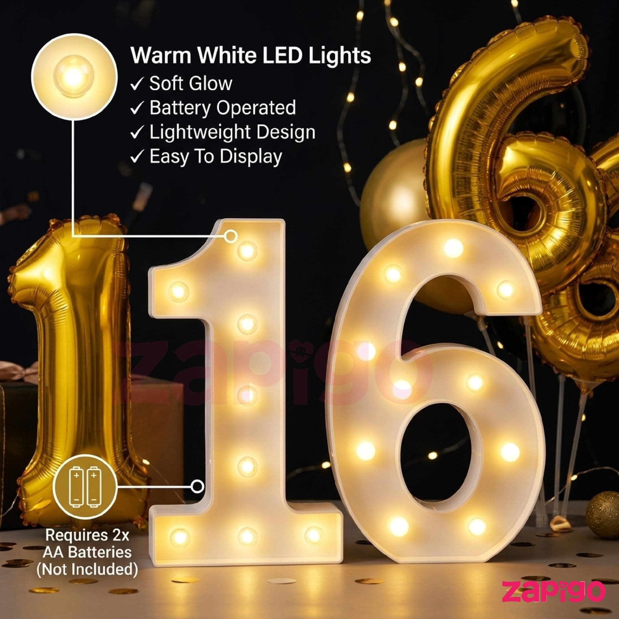 Balloonistics Gold 40-Inch Foil Number 7 Balloon with Matching LED Marquee Light - Combo Set for 7th Birthday, Anniversary, Party Decoration, Photo Booth Backdrop thumbnail 8