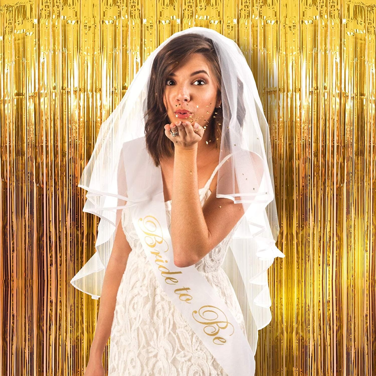 Balloonistics Gold Metallic Fringe Foil Curtain – Set of 4, 3x6 Ft Backdrop for Birthday, Anniversary & Bachelorette Decoration thumbnail 1