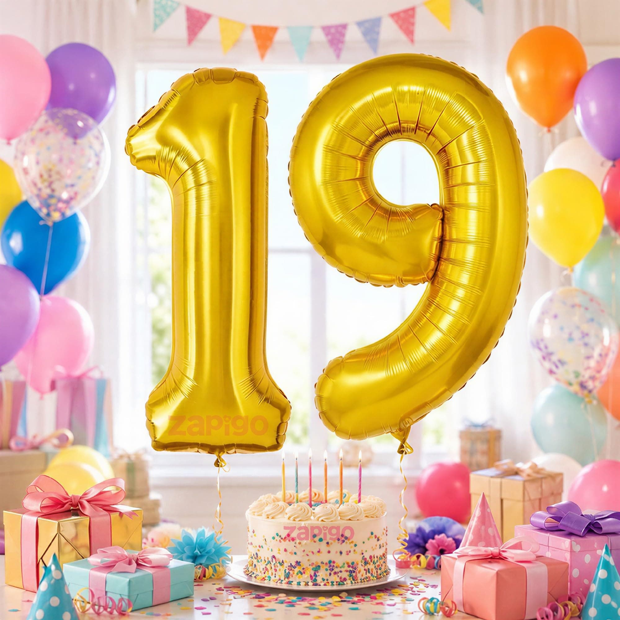 Balloonistics Number 19 Gold Foil Balloon – 17-Inch Metallic '19' Balloon Pack of 2 for 19th Birthday & Last-of-Teens Party Decoration thumbnail 1