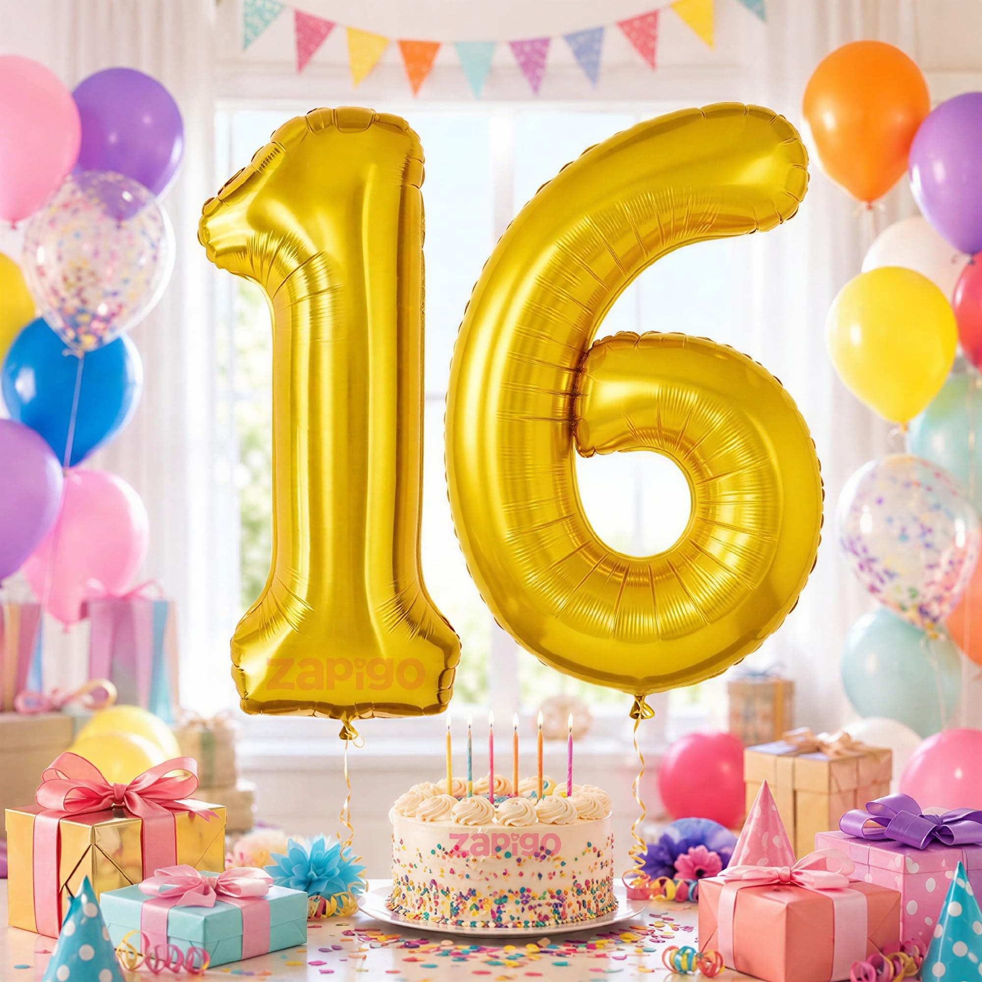 Balloonistics Number 16 Gold Foil Balloon – 17-Inch Metallic '16' Balloon Pack of 2 for Sweet 16 Birthday & Teen Party Decoration thumbnail 1