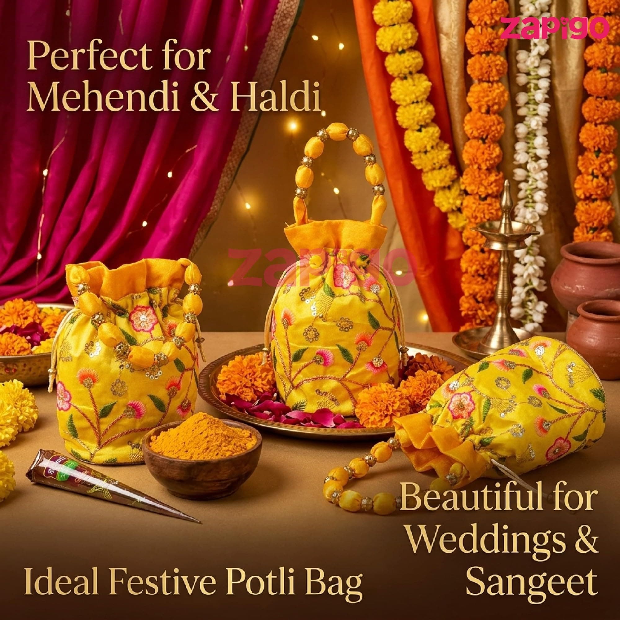 Habba Embroidered Potli Bag with Handle, Drawstring Closure, Compact Ethnic Festive Shagun & Return Gift Bag for Women, Weddings, Mehendi, Engagement, Diwali, Navratri, Baby Shower, Pack of 10 thumbnail 4