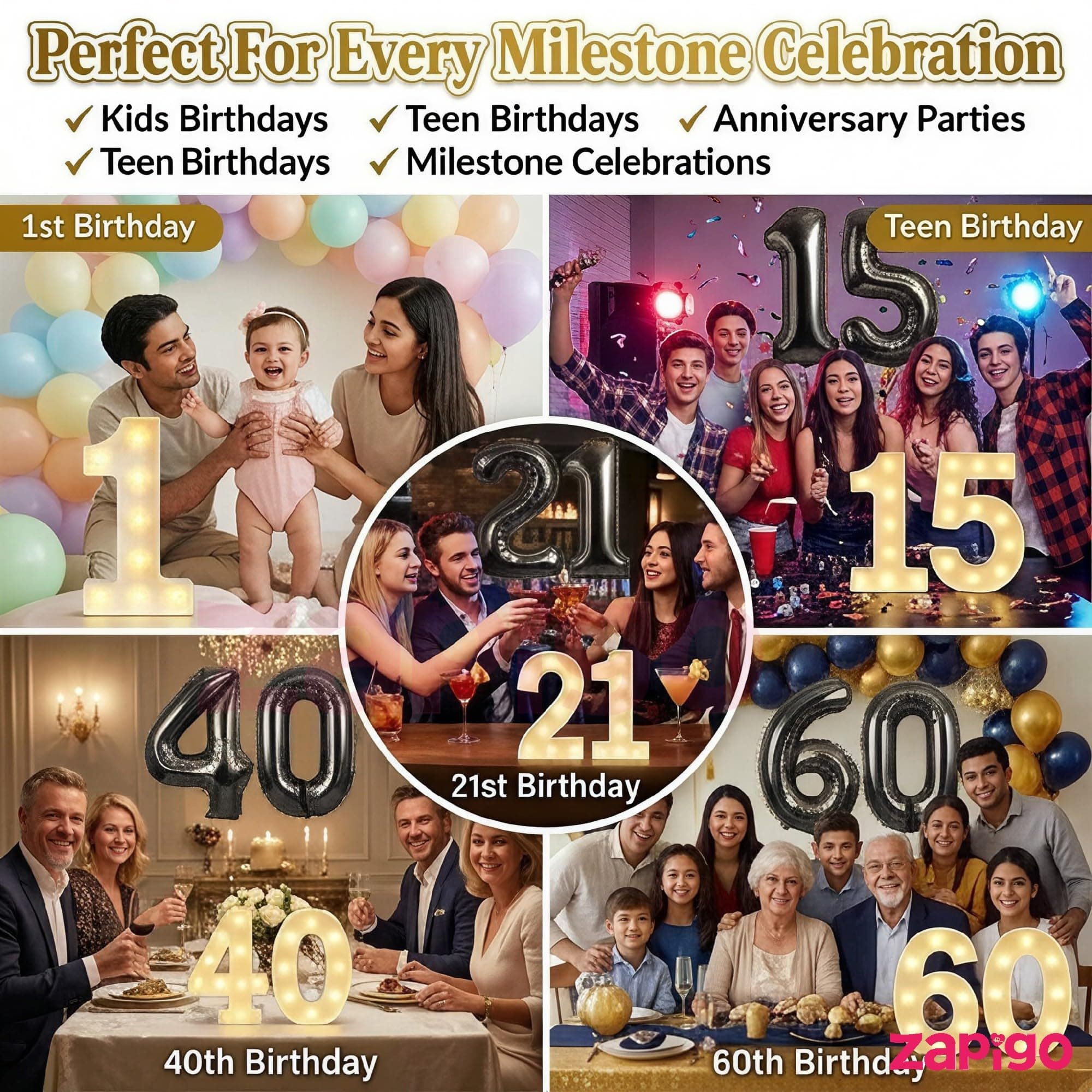 Balloonistics Black 40-Inch Foil Number 10 Balloon with Matching LED Marquee Light - Combo Set for 10th Birthday, Anniversary, Party Decoration, Photo Booth Backdrop, Cake Table Decor thumbnail 4