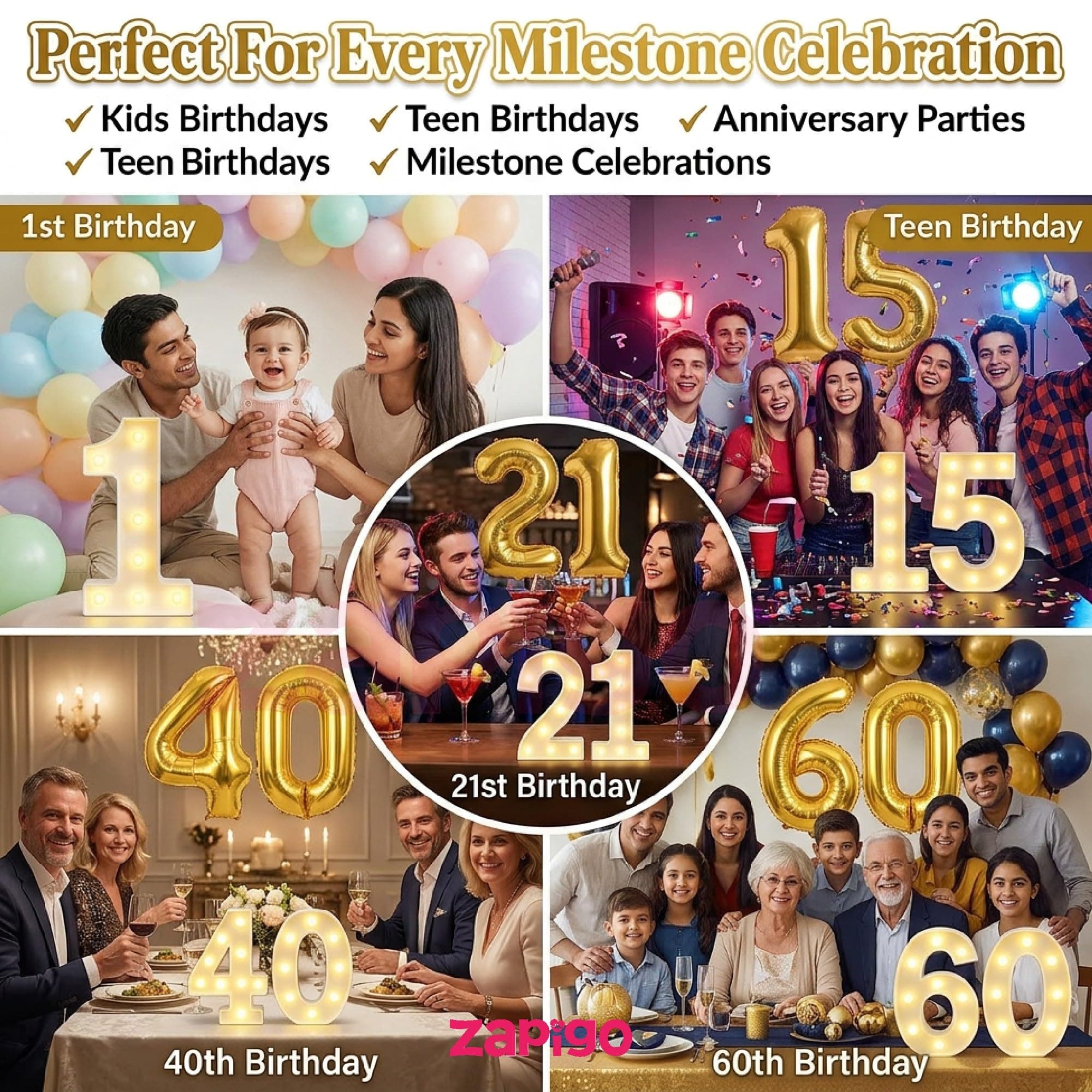 Balloonistics Gold 40-Inch Foil Number 11 Balloon with Matching LED Marquee Light - Combo Set for 11th Birthday, Anniversary, Party Decoration, Photo Booth Backdrop thumbnail 6