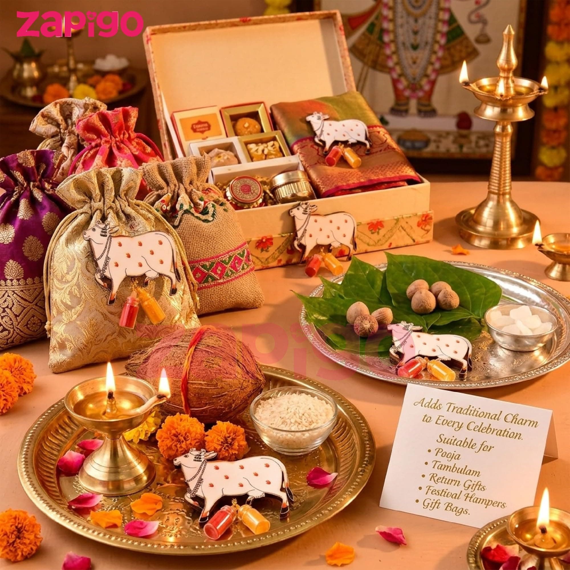 Habba Cow Design Haldi Kumkum Set, Pasupu Kumkum Dome Glass Bottle, Traditional Pooja Return Gift for Diwali, Navratri, Varalakshmi Vratham, Wedding & Festivals - Pack of 10 thumbnail 9