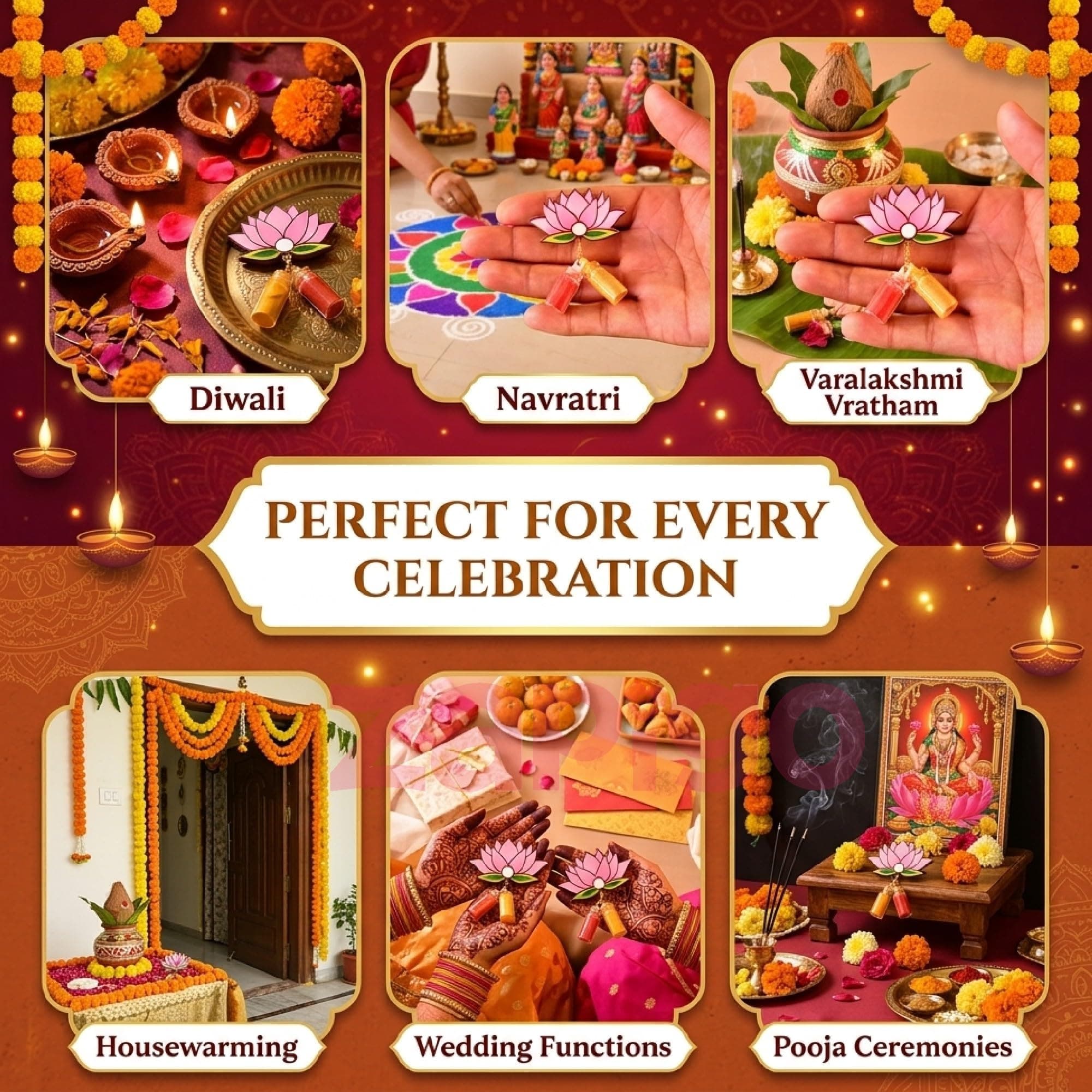 Habba Lotus Design Haldi Kumkum Set, Pasupu Kumkum Dome Glass Bottle, Traditional Return Gift for Pooja, Diwali, Navratri, Varalakshmi Vratham, Wedding & Festivals - Pack of 5 thumbnail 5