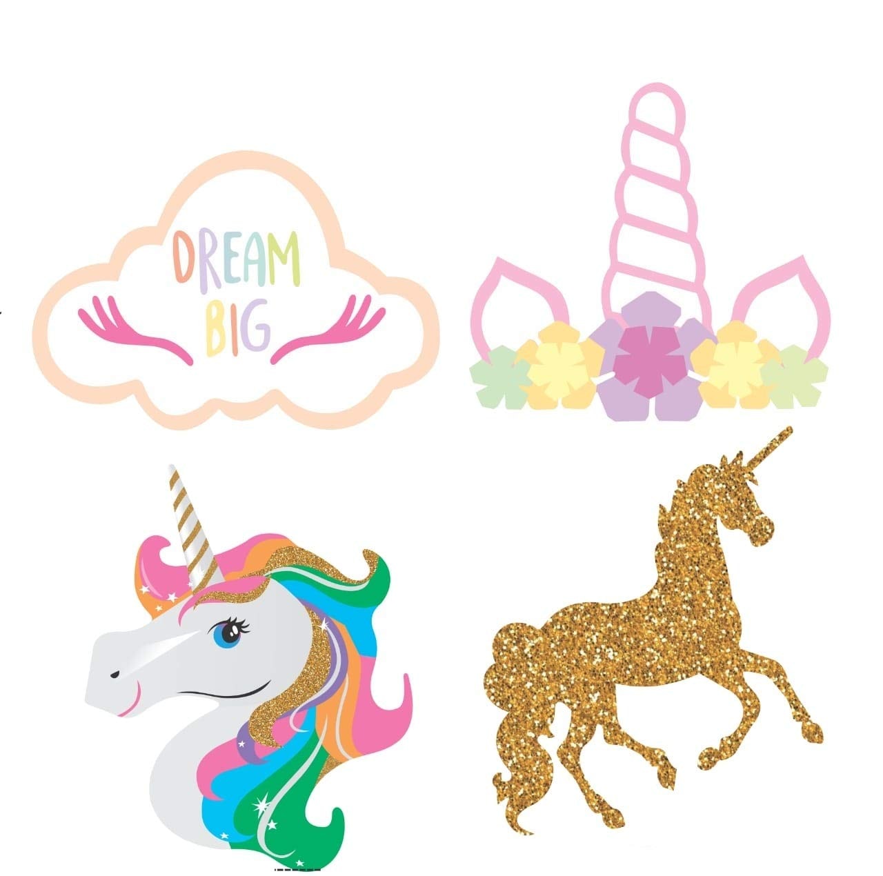 Balloonistics Unicorn Cardboard Cutout Decorations – Pack of 4 Magical Cardstock Standees for Unicorn Theme Birthday Party, Table Decor & Photo Booth
