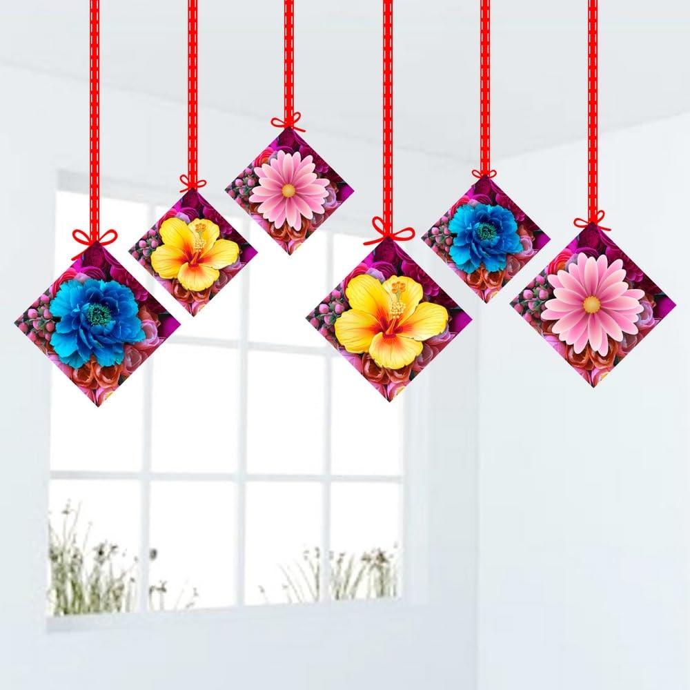 Balloonistics Floral Theme Happy Birthday Hanging Decorations - Double-Sided Cardstock Garden Party Swirls - Botanical Flower & Leaf Ceiling Decor for Girls, Women, & Spring Birthdays (Hangings - Pack of 12)