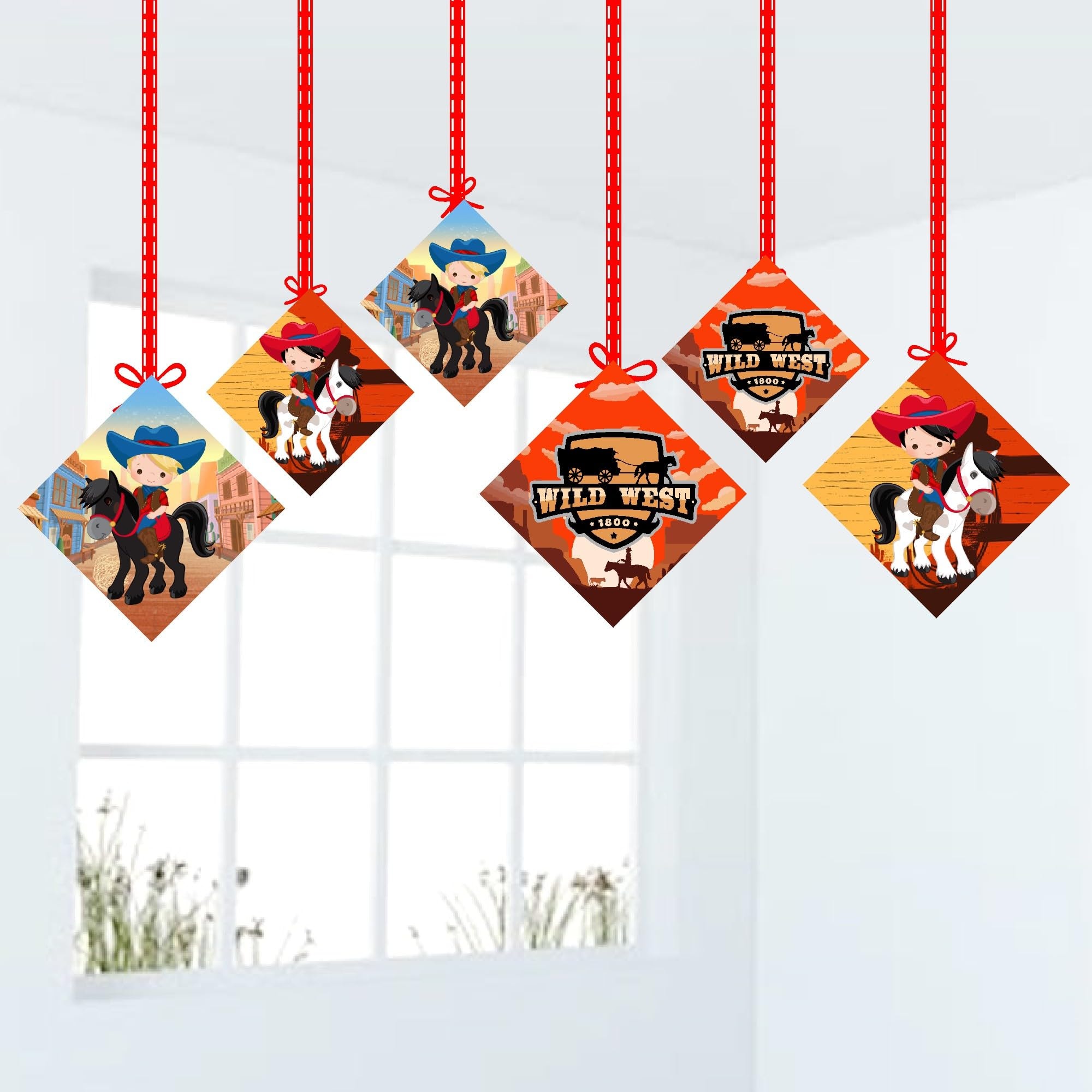 Balloonistics Cowboy Theme Happy Birthday Hanging Decorations - Wild West Party Swirls & Cutouts - Premium Cardstock Double-Sided Sheriff Badge, Boot, & Hat Spirals, Rustic Rodeo Ceiling Decor (Hangings - Pack of 12)