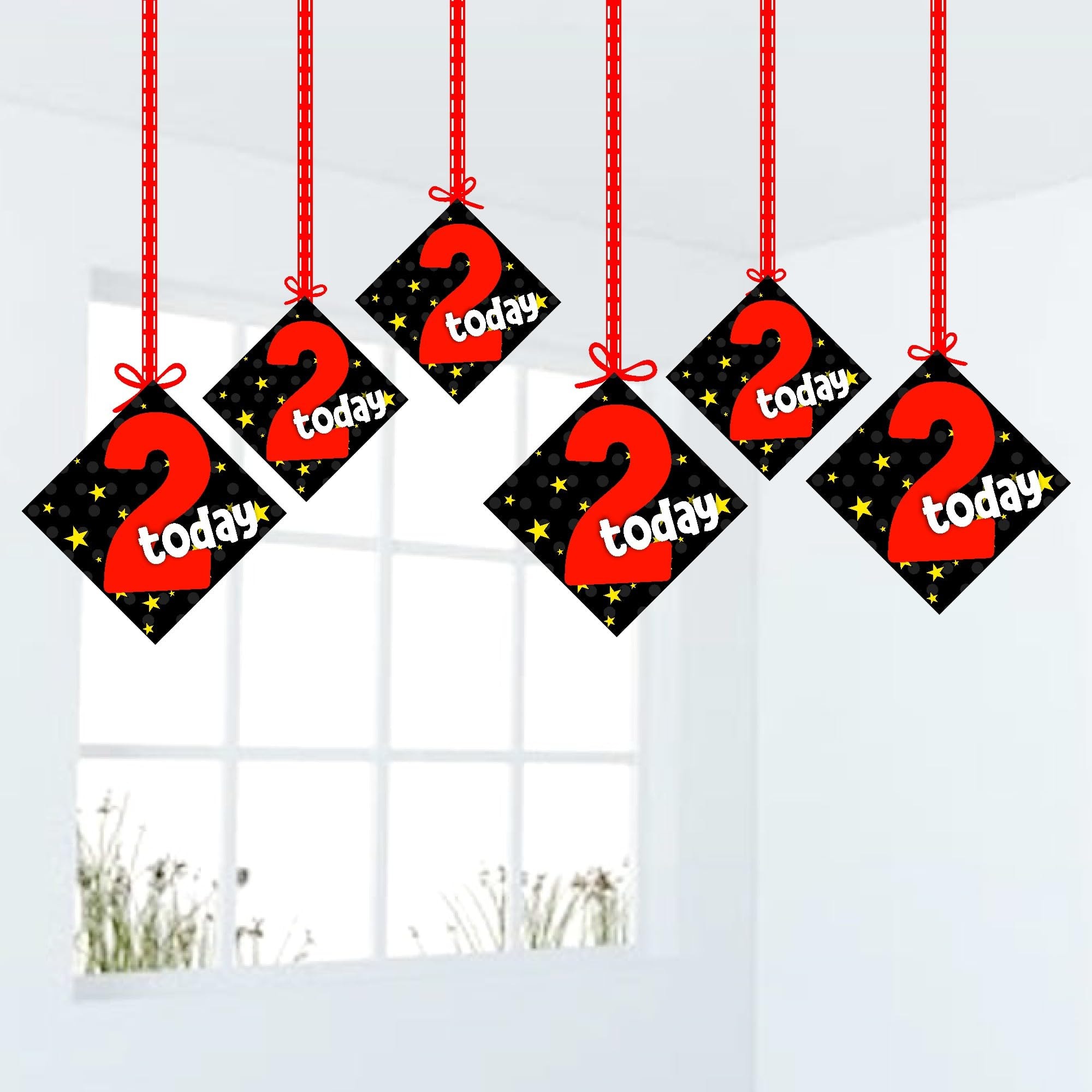 Balloonistics "I Am Two" Second Birthday Hanging Decorations Double-Sided Multicolor Cardstock with Ribbons Party Supplies for Kids (Hangings - Pack of 12)
