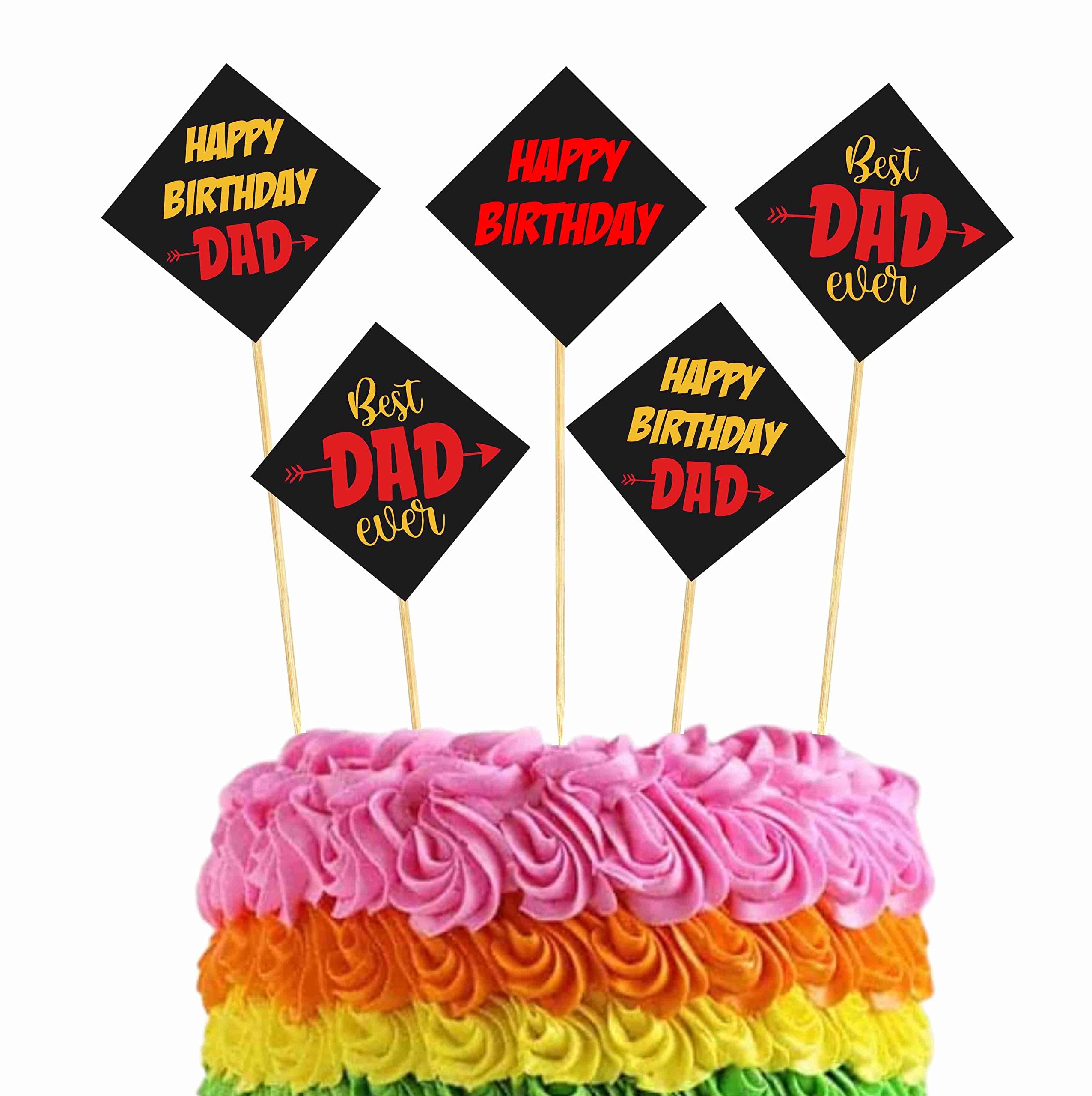 Balloonistics Best Dad Ever Cake Topper - Pack of 10 Premium Cardstock Toppers with Bamboo Sticks - Bold Blue & Gold Father’s Day & Dad’s Birthday Dessert Decor - Food-Safe & Double-Sided Graphics (Cake Topper - Pack of 10)