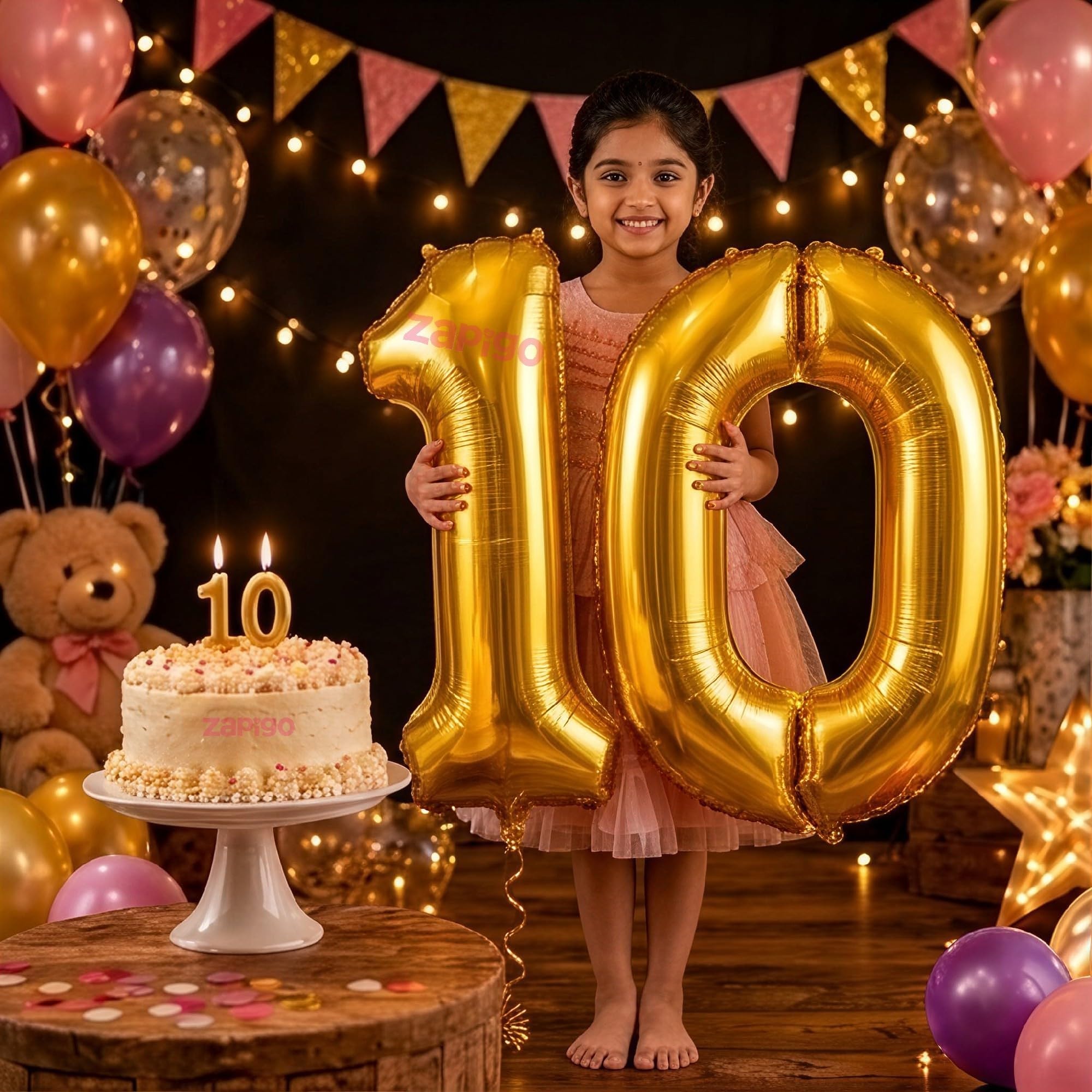 Balloonistics Gold 40-Inch Foil Number 10 Balloon with Matching Number Candle - Combo Set for 10th Birthday, Anniversary, Party Decorations, Photo Booth Backdrop, Cake Table Decor