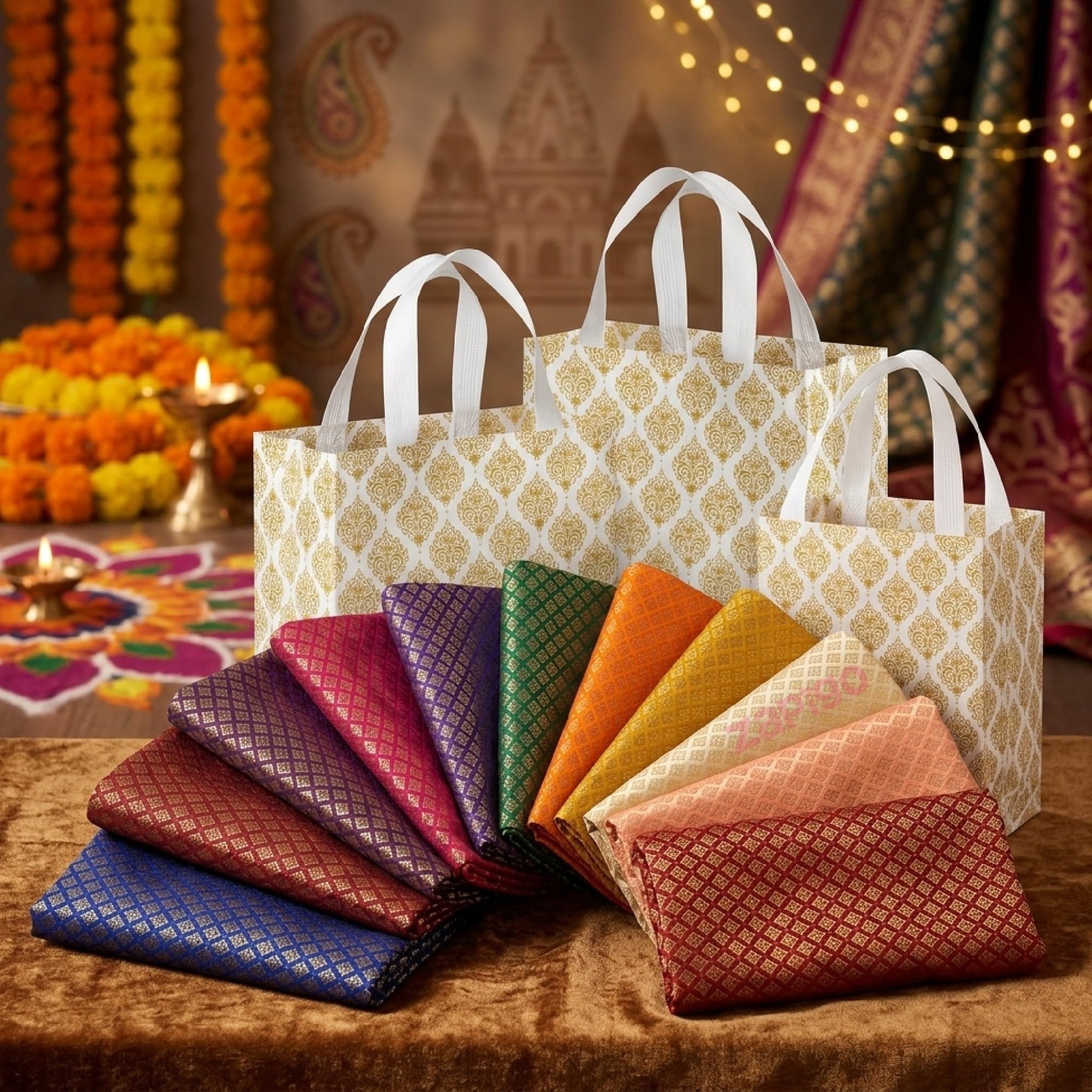 Habba Silk Blend Blouse Piece with Laminated Gift Bag, Assorted Colours, Traditional Haldi Kumkum & Tambulam Return Gift for Diwali, Navratri, Wedding, Housewarming & Festivals - Pack of 10