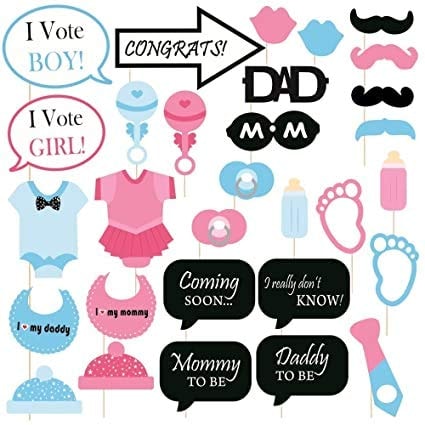 Balloonistics Baby Shower Photoshoots, Photo Booths, Baby Shower Props 30 Pieces, Sticks Attached To Moms Shoots, Maternity Shoots, Photography Or Pregnancy Favors Babyshower Items, For Prop Material