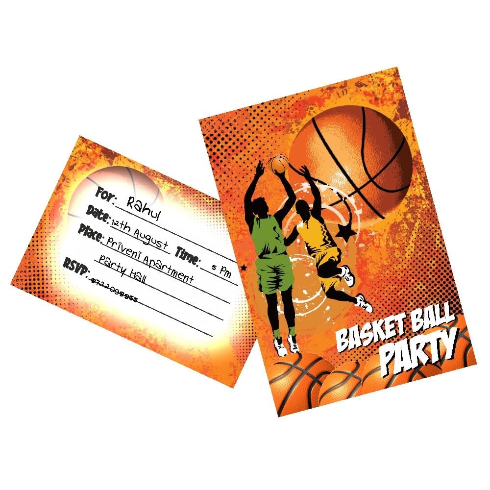 Balloonistics Basketball Theme Birthday Party Invitations Double-Sided Cardstock Invites Sports Theme Party Supplies for Kids (Invite Cards - Pack of 10)