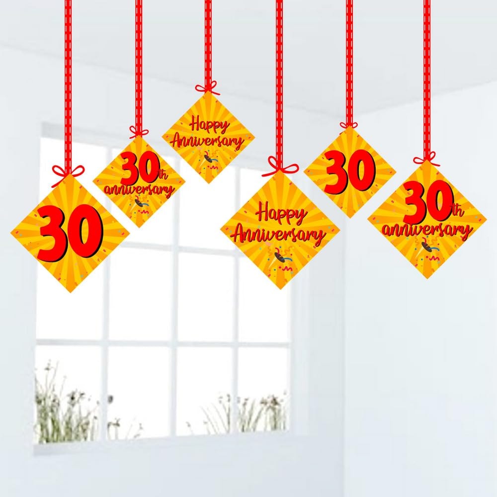 Balloonistics 30th Anniversary Hanging Decorations Double-Sided Multicolor Cardstock Ceiling Decor with Ribbons Anniversary Party Supplies for Home (Hangings - Pack of 12)