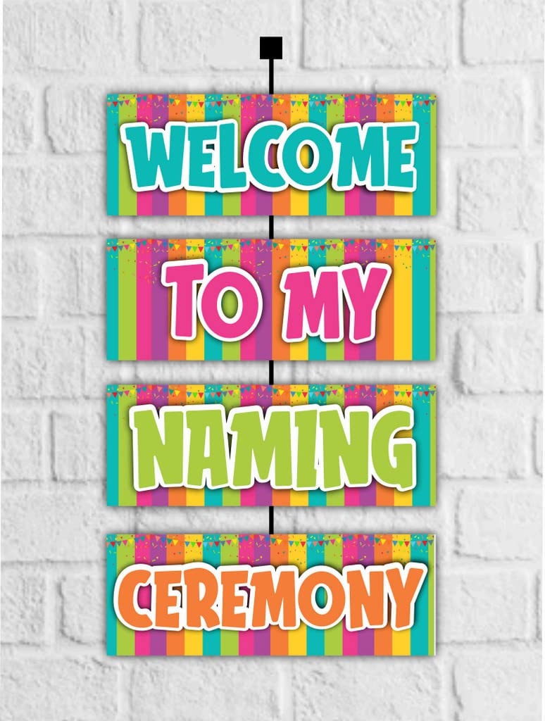 Balloonistics Naming Ceremony Welcome Board Premium 2.3ft Cardstock Hanging Sign with Ribbons Vibrant Multicolor Entrance Decor for Baby Naming (Welcome Outdoor Board)