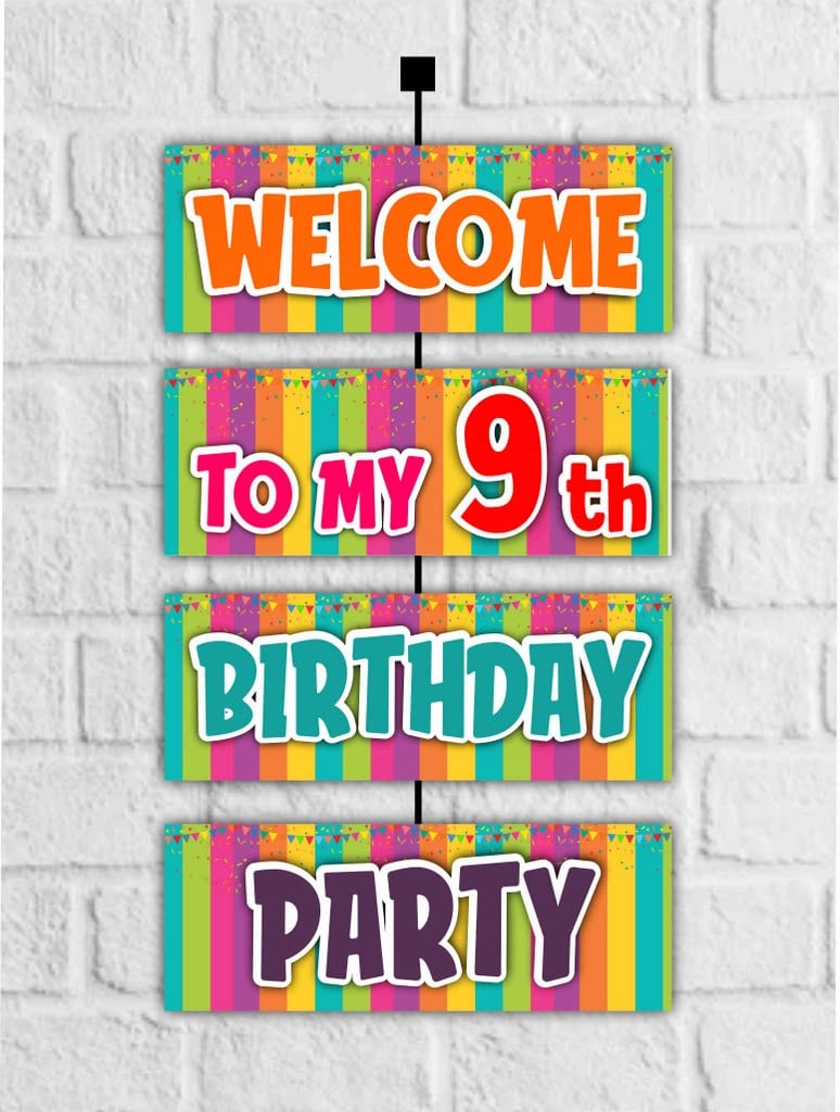 Balloonistics "I Am Nine" 9th Birthday Welcome Board 2.3 Feet Cardstock for Indoor & Outdoor Multicolor Party Decoration Backdrop with Ribbon (Welcome Outdoor Board)