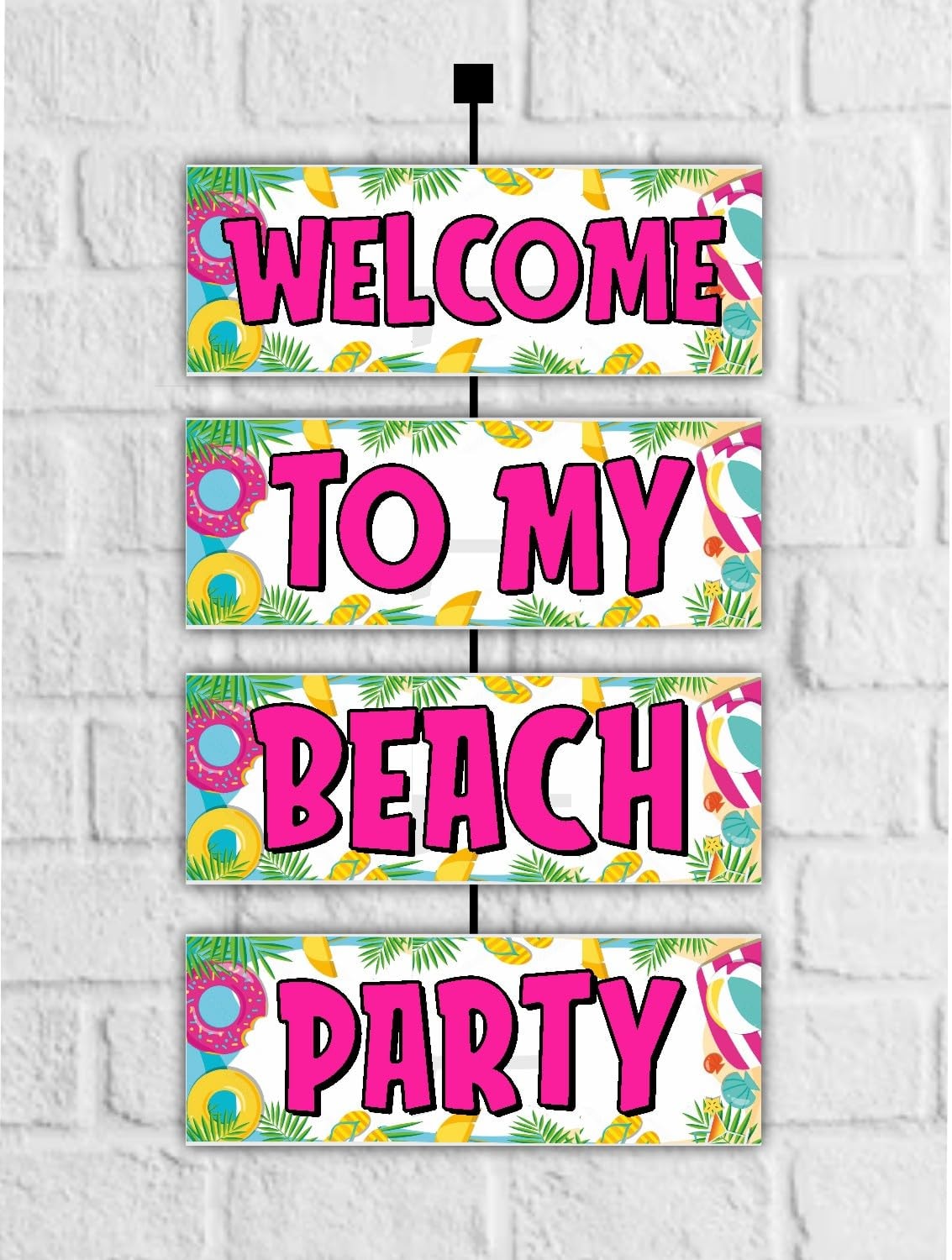 Balloonistics Beach Birthday Welcome Board - 2.3 Feet Premium Cardstock Summer Theme Party Banner - Tropical Pool Party & Luau Decorations for Indoor & Outdoor Use, Includes Hanging Ribbons - Sun, Sand & Surf Design (Welcome Outdoor Board)