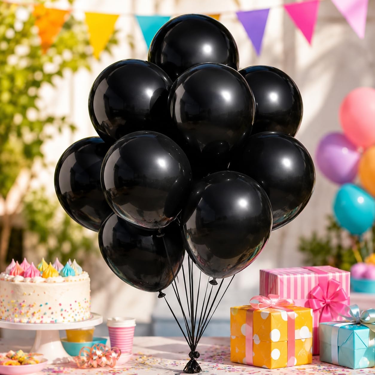 Balloonistics 25-Pack Metallic Pearl Finish Black Latex Balloons – Shiny Glossy Black Balloons for Milestone Birthday, Halloween, Bachelorette & Elegant Party Decoration