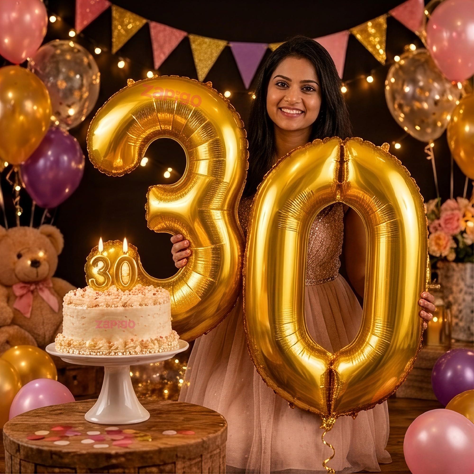 Balloonistics Gold 40-Inch Foil Number 30 Balloon with Matching Number Candle - Combo Set for 30th Birthday, Anniversary, Party Decoration, Photo Booth Backdrop, Cake Table Decor