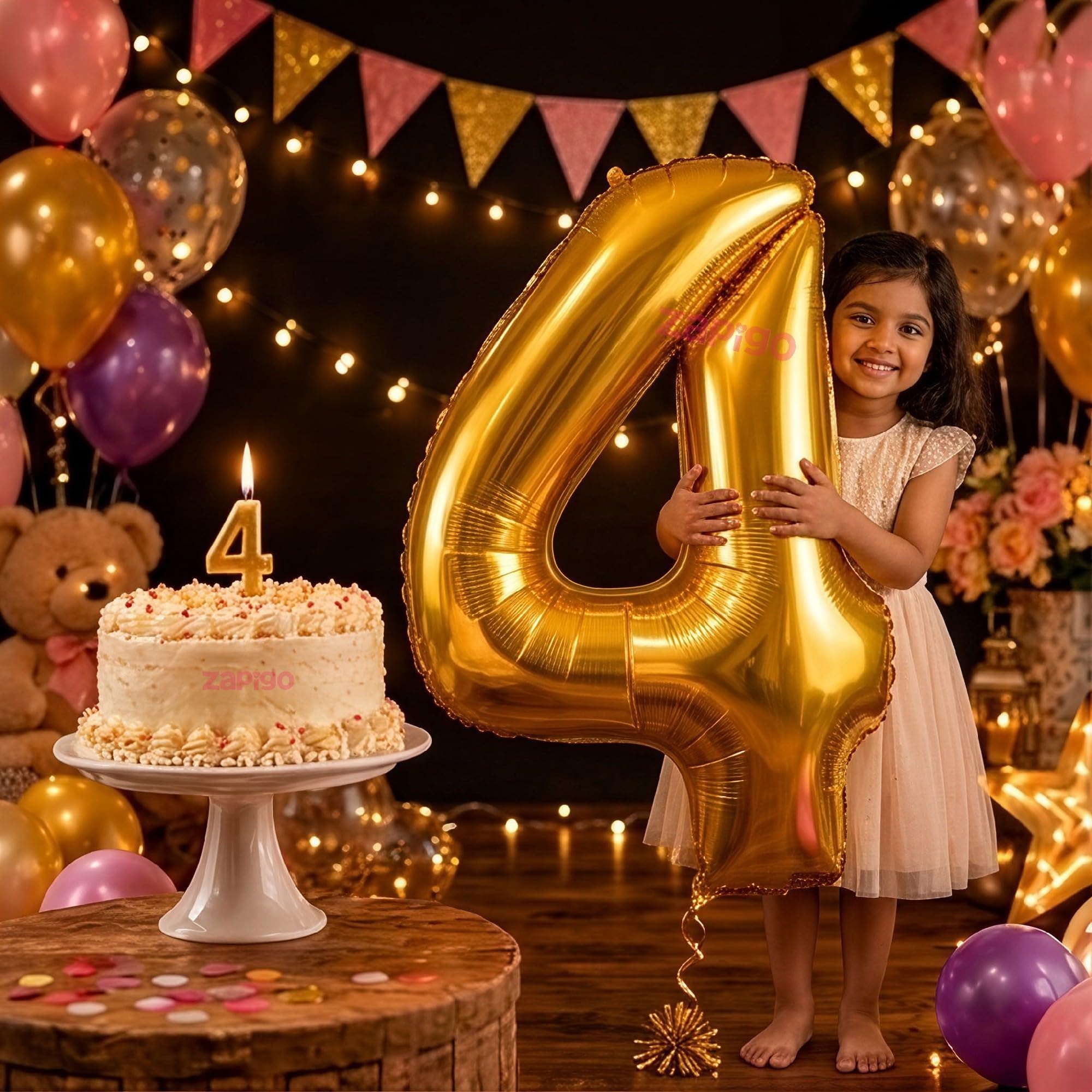 Balloonistics Gold 40-Inch Foil Number 4 Balloon with Matching Number Candle - Combo Set for 4th Birthday, Anniversary, Party Decoration, Photo Booth Backdrop, Cake Table Decor