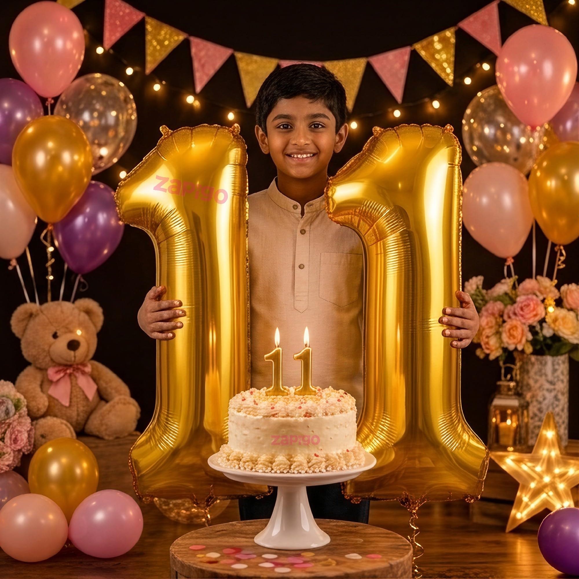 Balloonistics Gold 40-Inch Foil Number 11 Balloon with Matching Number Candle - Combo Set for 11th Birthday Decoration, Anniversary, Party Backdrop, Cake Table Decor
