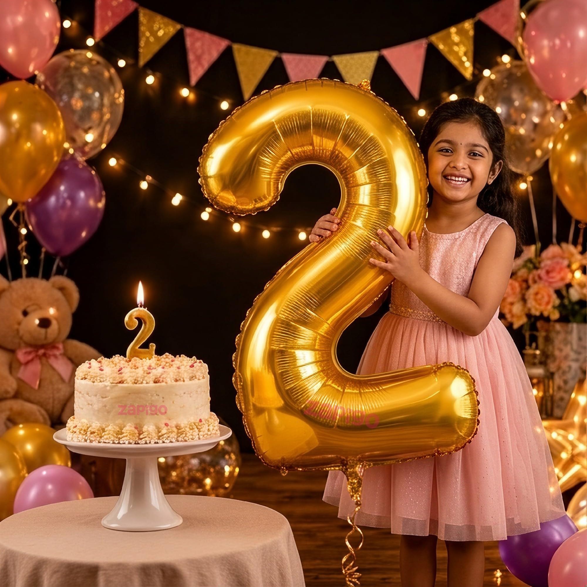 Balloonistics Gold 40-Inch Foil Number 2 Balloon with Matching Number Candle - Combo Set for 2nd Birthday, Anniversary, Party Decoration, Photo Booth Backdrop, Cake Table Decor