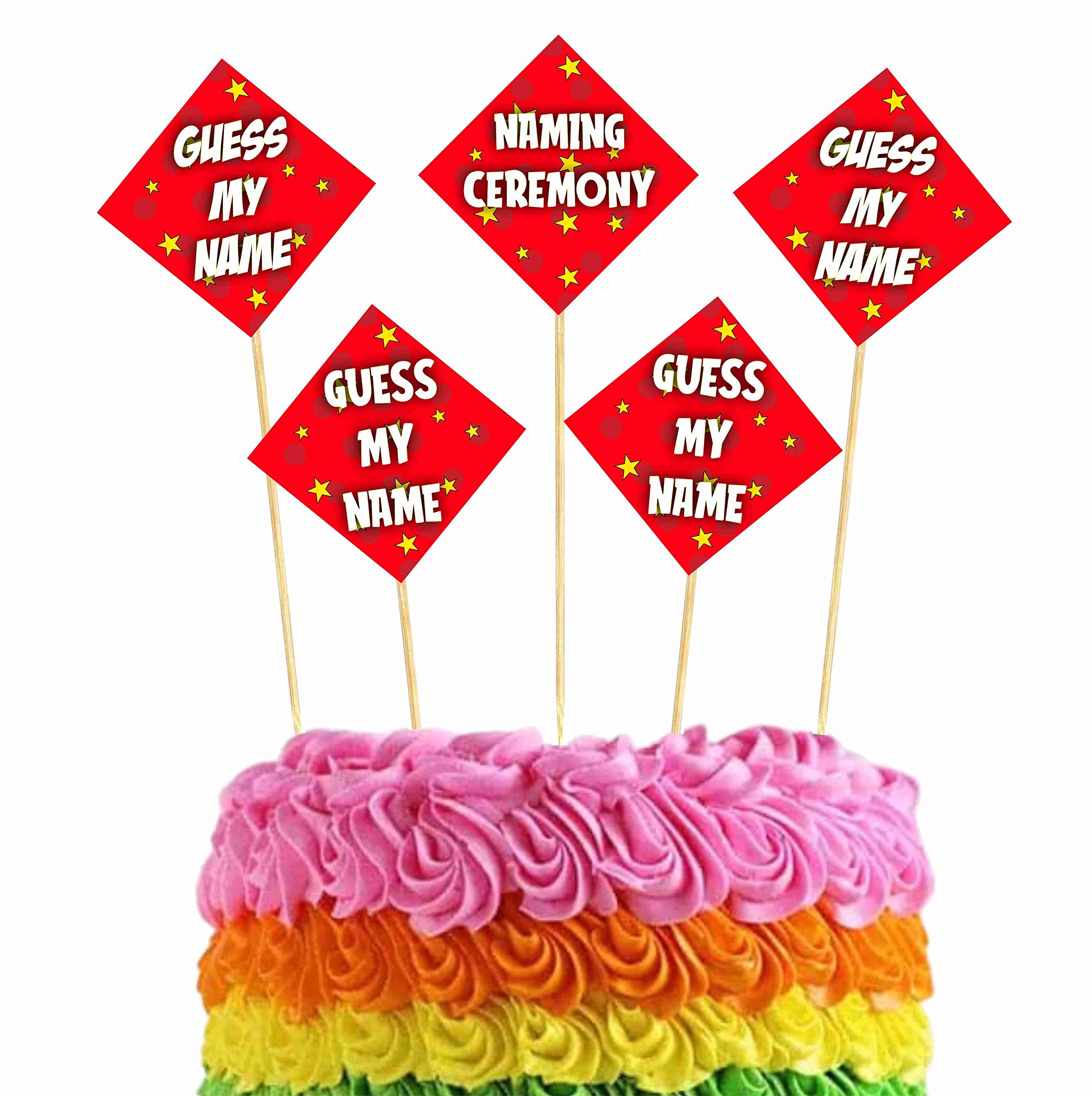 Balloonistics Naming Ceremony Cake Toppers Premium Cardstock Cake Picks with Bamboo Sticks Vibrant Multicolor Decorations for Baby Naming (Cake Topper - Pack of 10)