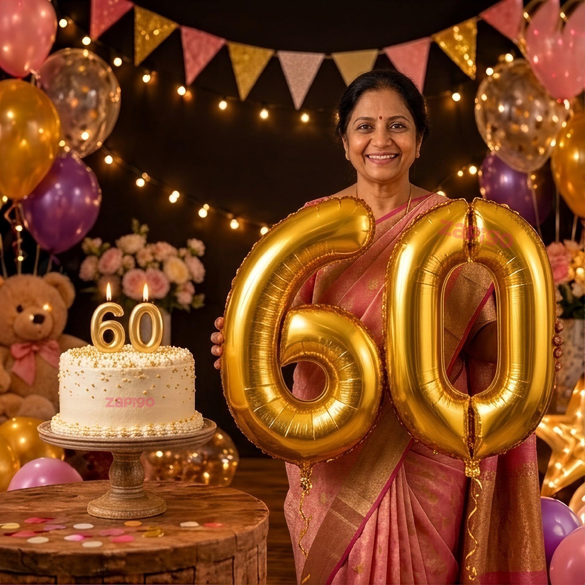 Balloonistics Gold 40-Inch Foil Number 60 Balloon with Matching Number Candle - Combo Set for 60th Birthday, Anniversary, Party Decoration, Photo Booth Backdrop