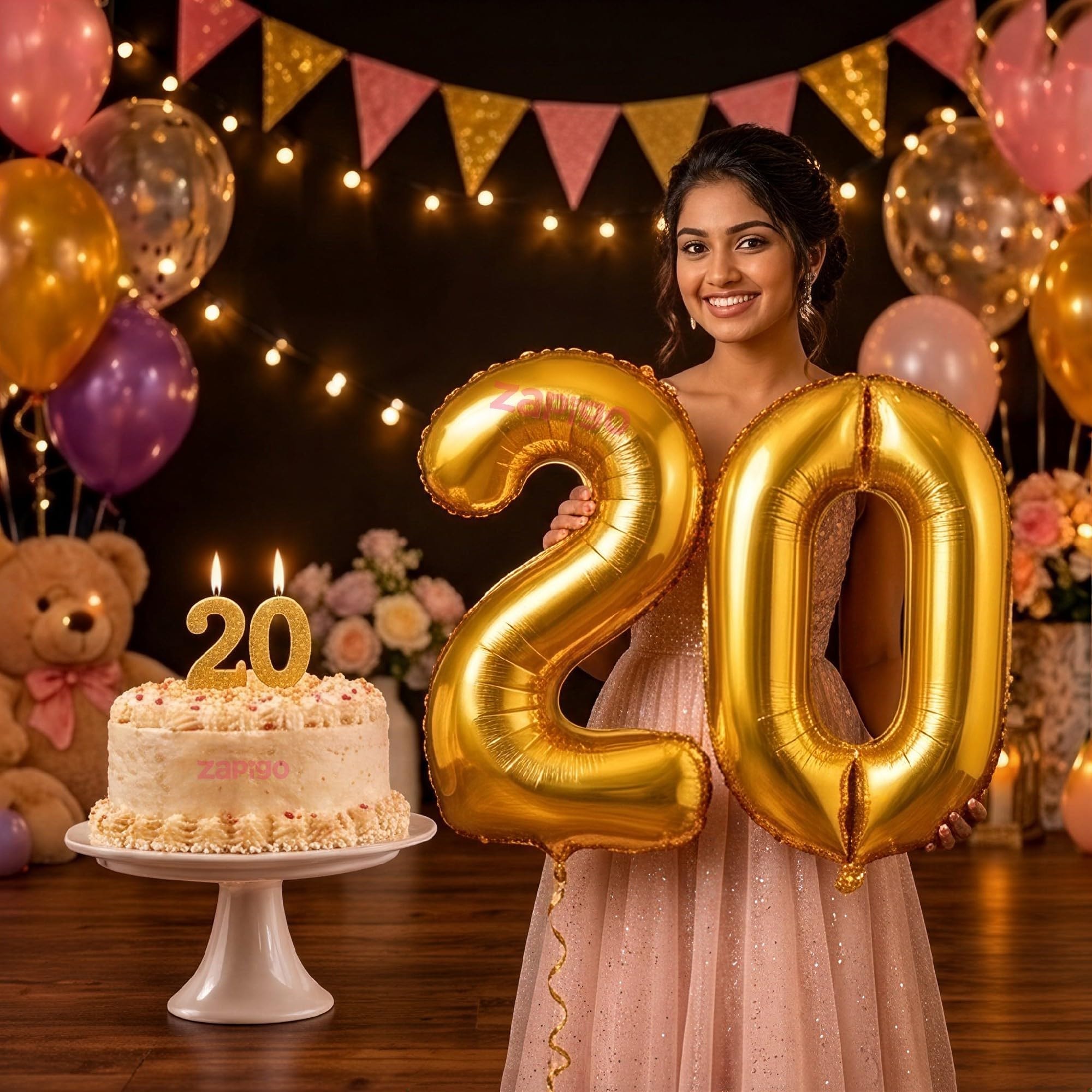 Balloonistics Gold 40-Inch Foil Number 20 Balloon with Matching Number Candle - Combo Set for 20th Birthday, Anniversary, Party Decoration, Photo Booth Backdrop, Cake Table Decor