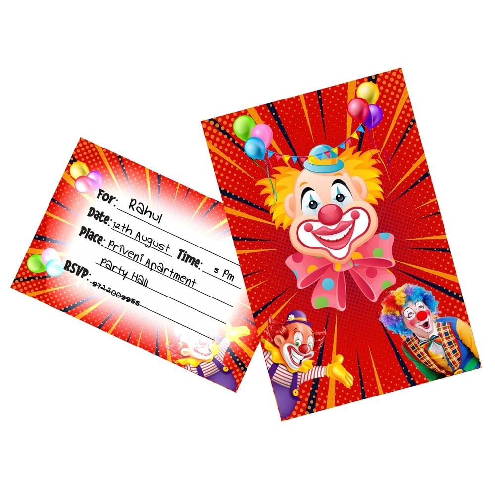 Balloonistics Joker Theme Birthday Invitation Cards - Pack of 10 Grinning Villain Party Invites - Premium Cardstock Purple & Green "Fill-in" Invitations, Gotham City Chaos Birthday Supplies (Invite Cards - Pack of 10)