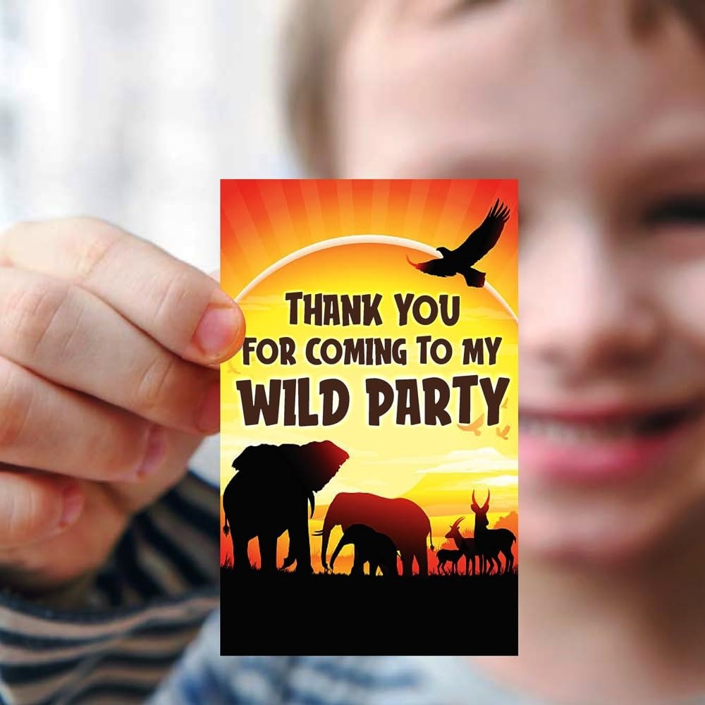 African Safari Theme 20 Pack Thank You Cards Jungle Animal Theme Party Supplies for Kids Multicolor African Zoo Birthday Favors