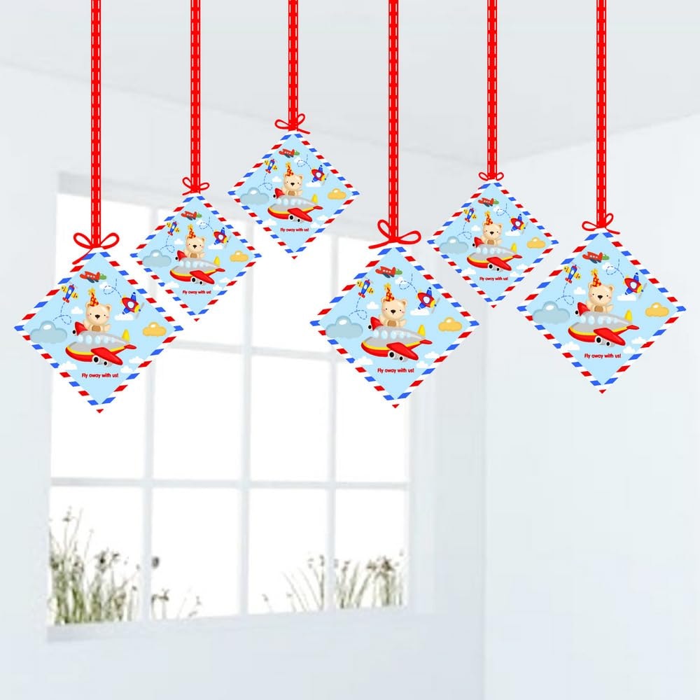 Aeroplane Hanging Decorations Double-Sided Cardstock Airplane Ornaments for Birthday Parties Pilot & Aviation Theme Ceiling Decor with Ribbons(Hangings - Pack of 12)