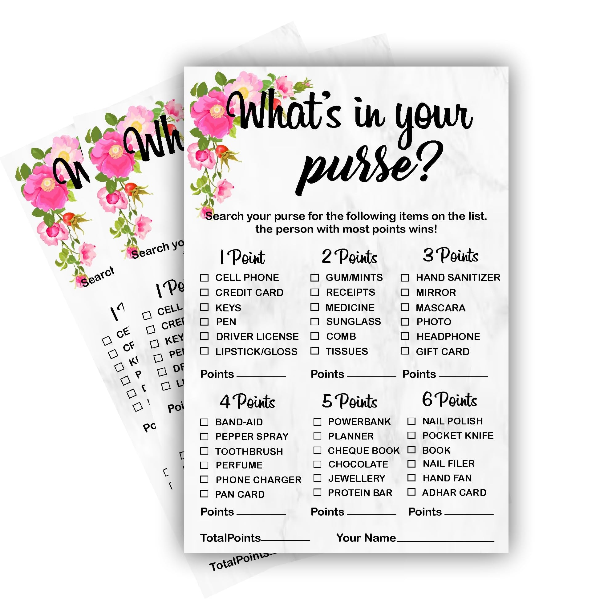 Balloonistics What’s In Your Purse? Game Cards – Pack of 10 – Fun Interactive Activity for Bridal Showers, Birthdays & Ladies’ Night – Premium Cardstock Party Supplies