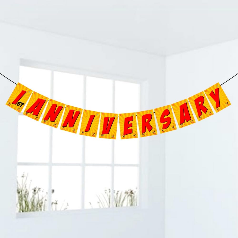 Balloonistics 1st Anniversary Banner Multicolor Cardstock Party Decorations for Anniversary Party Includes Ribbon Backdrop Decor (Anniversary Banner)