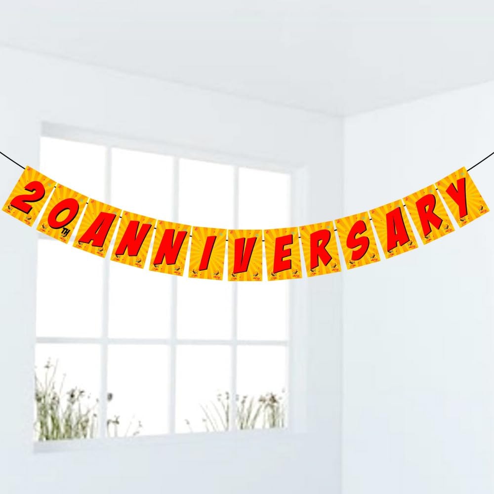 Balloonistics 20th Anniversary Banner Multicolor Cardstock Party Decorations for Party Includes Ribbon Backdrop Decor (Anniversary Banner)